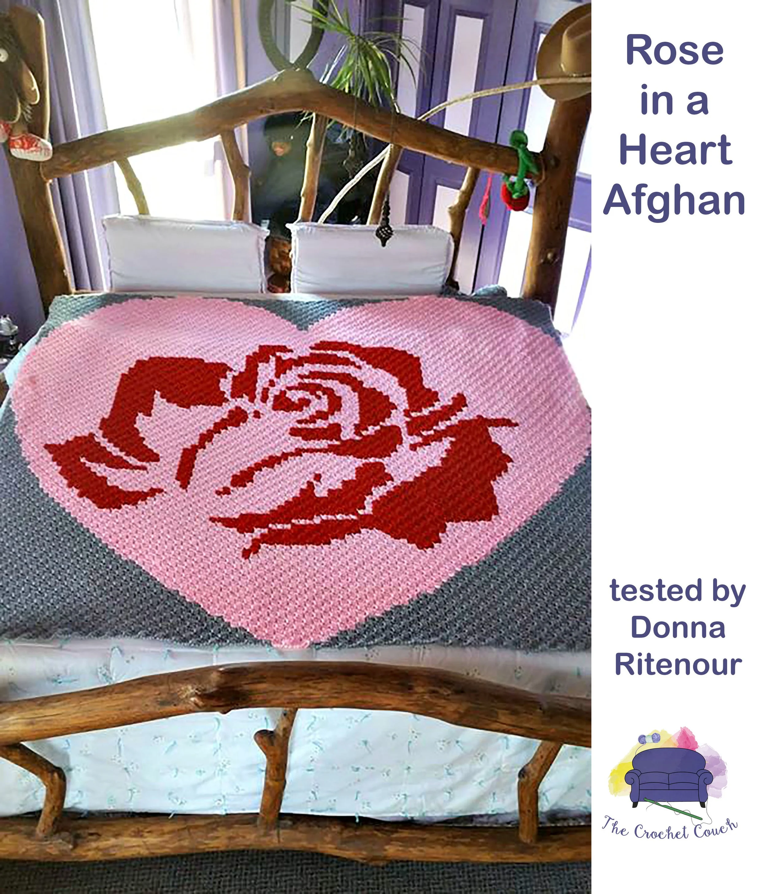 Rose in a Heart Afghan, C2C Crochet Pattern