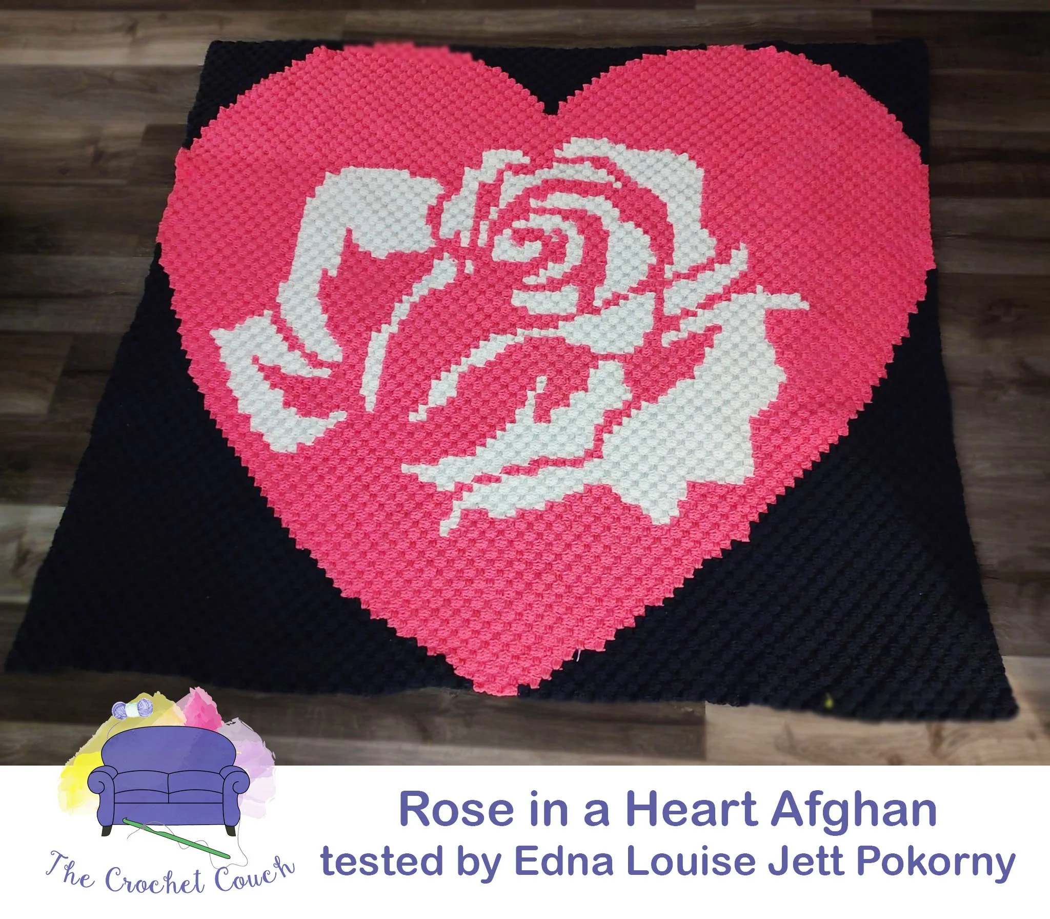 Rose in a Heart Afghan, C2C Crochet Pattern