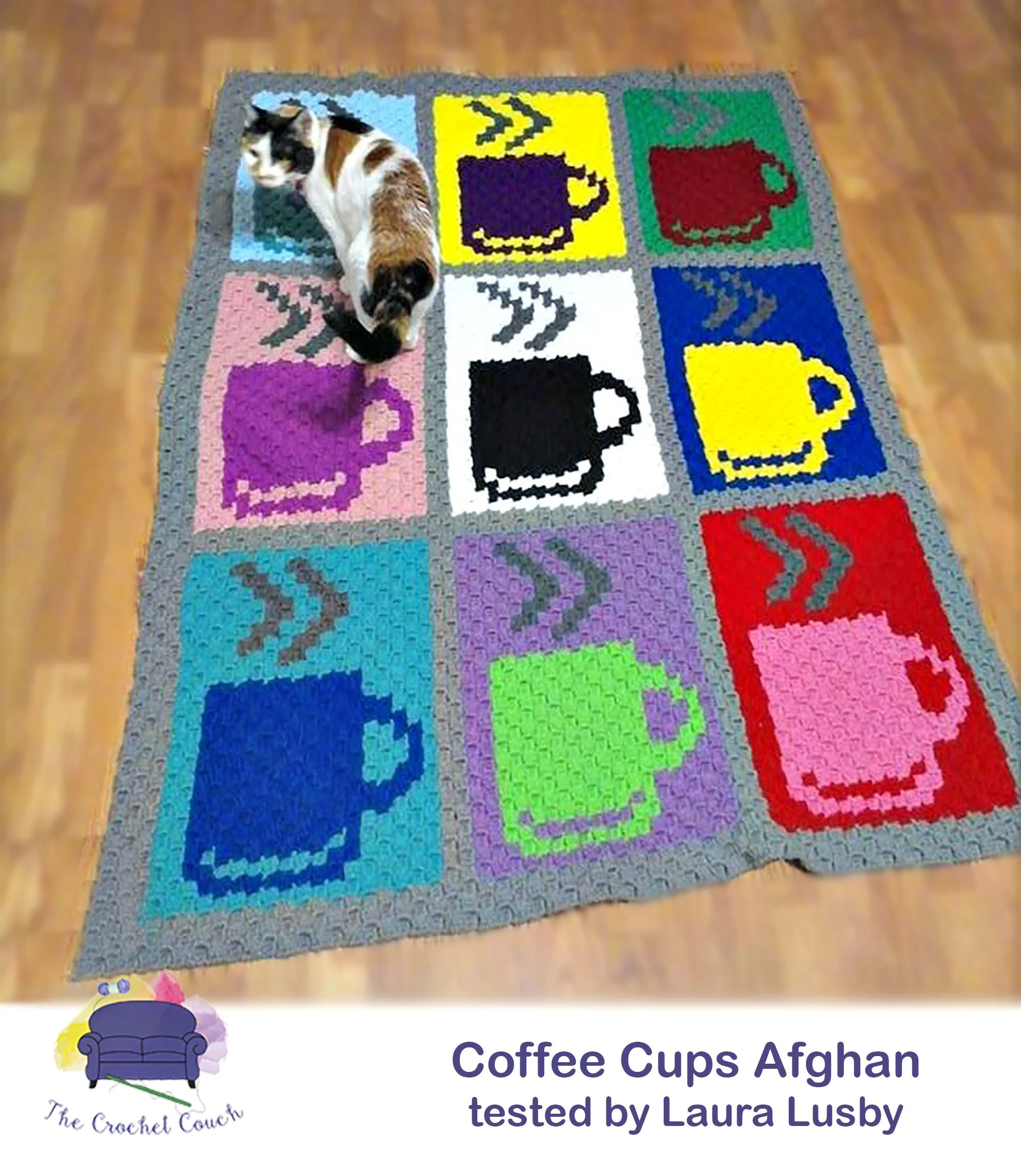 Colorful Coffee Cups Afghan, C2C Crochet Pattern