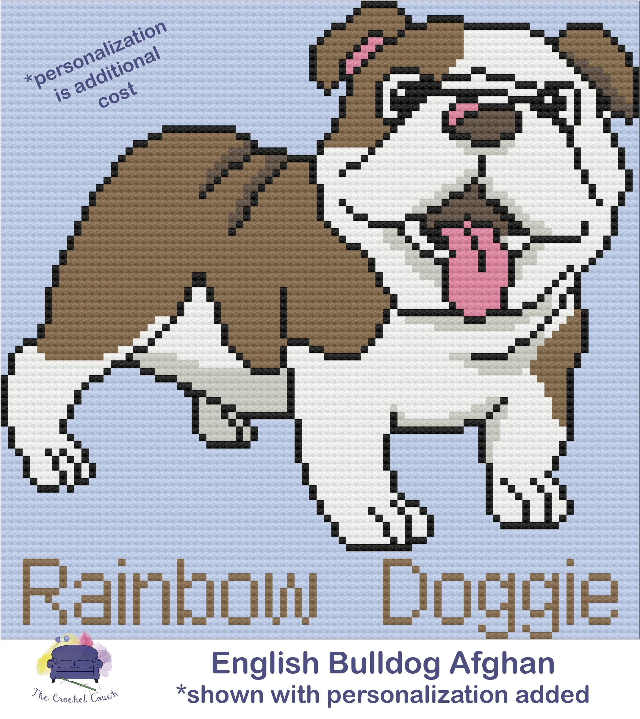 English Bulldog Afghan, C2C Crochet Pattern