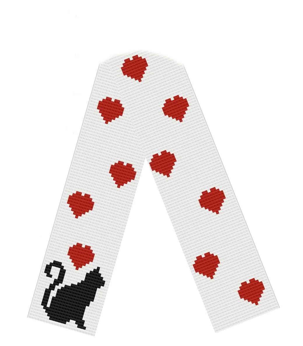 Cat Scarf with Hearts, SC or TSS Crochet Pattern