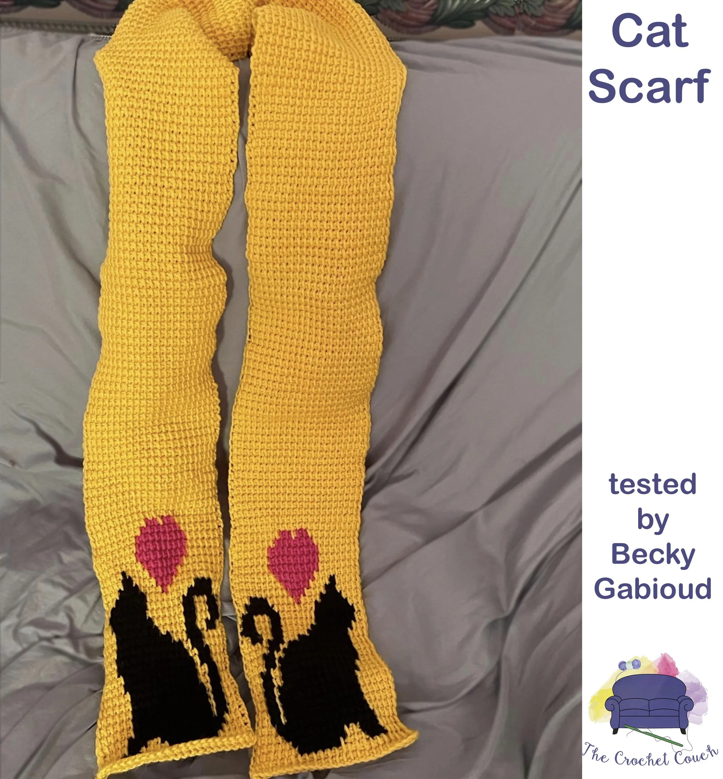 Cat Silhouette Scarf, SC or TSS Crochet Pattern