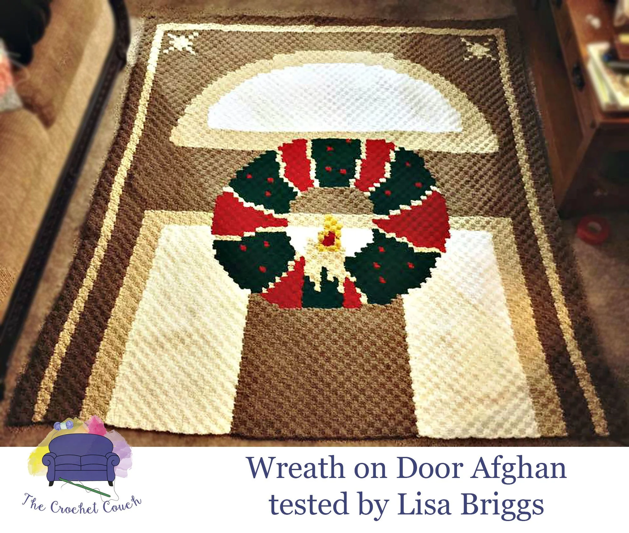 Christmas Wreath on Door Afghan, C2C Crochet Pattern
