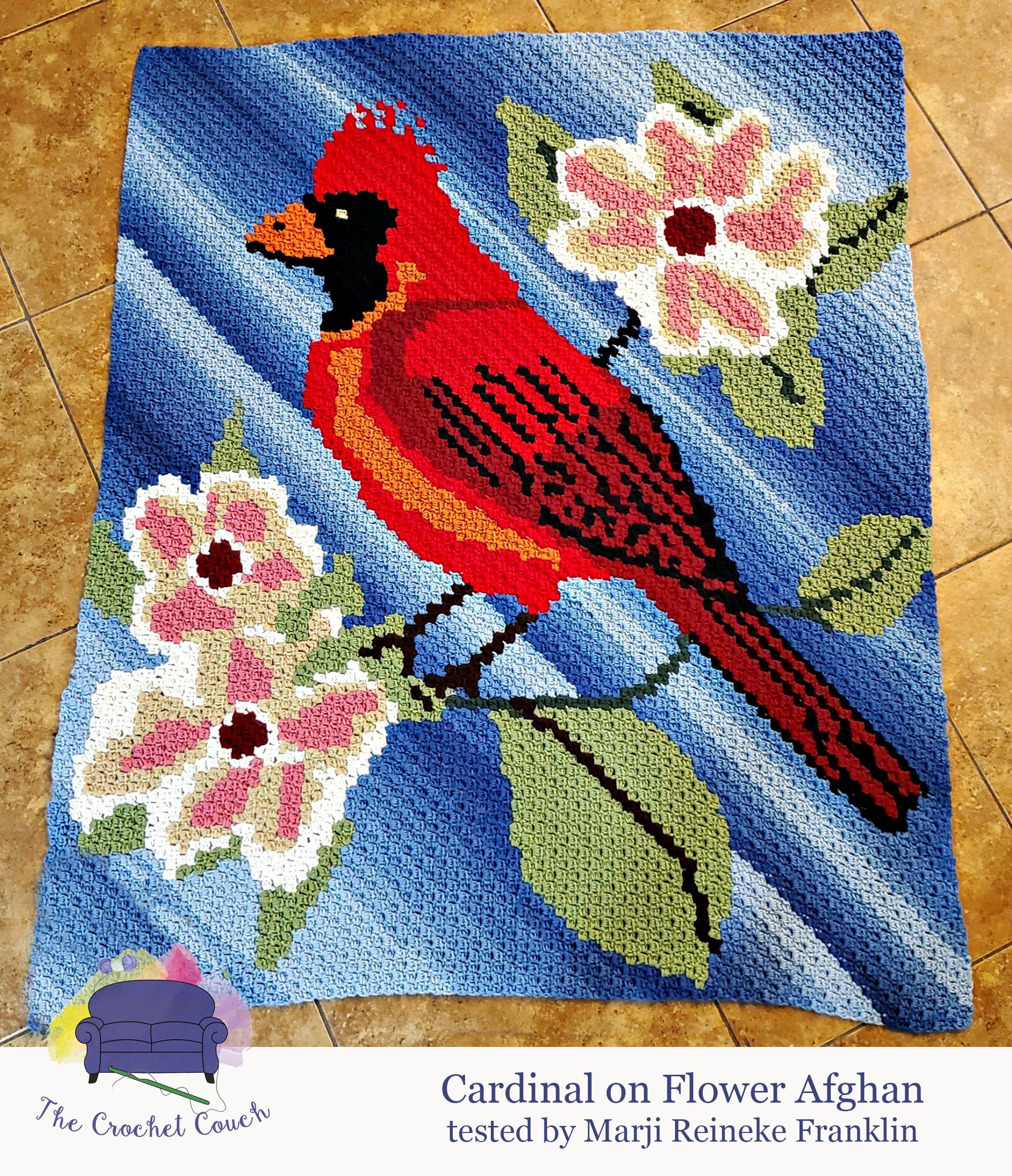 Cardinal on Flower Afghan, C2C Crochet Pattern