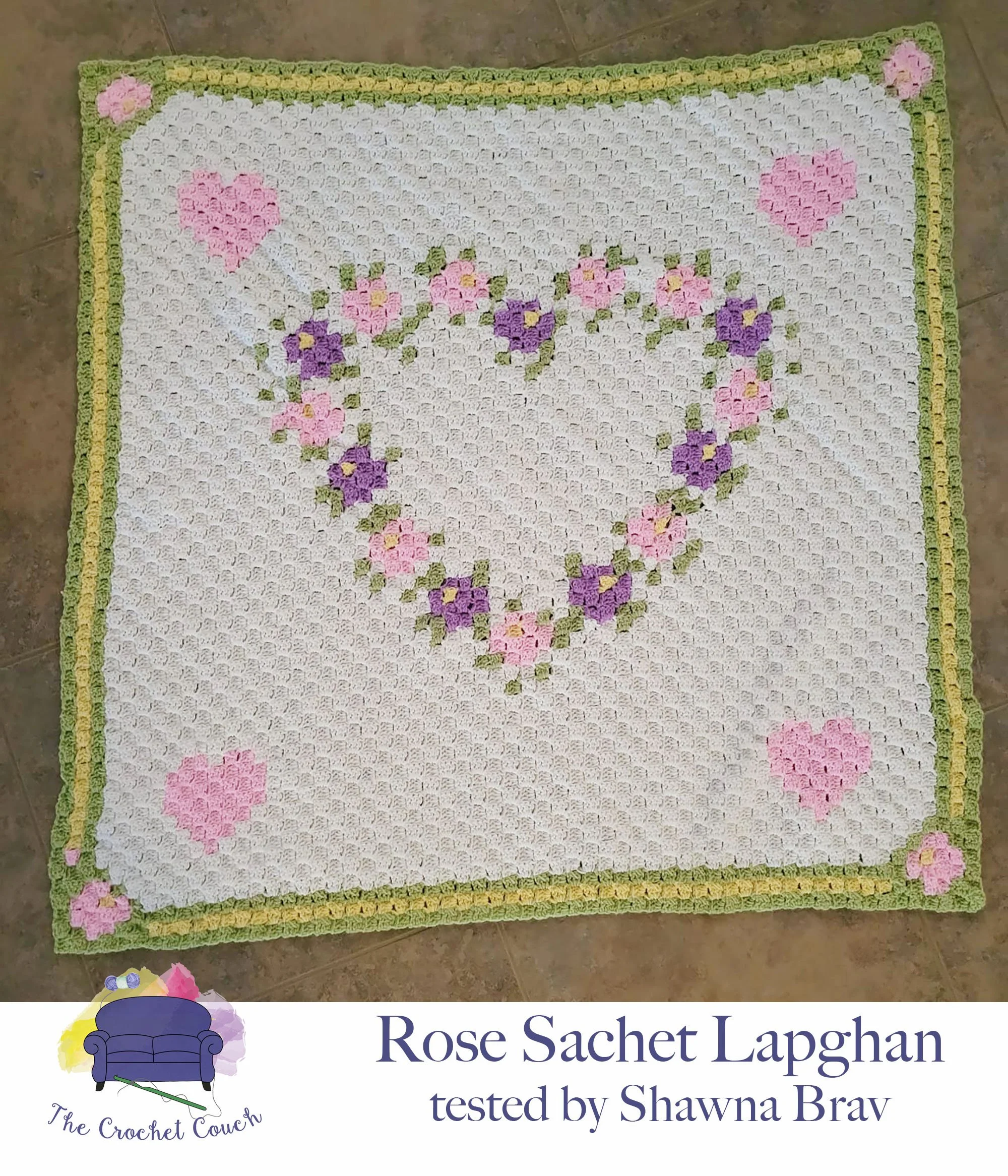 Rose Sachet Lap Throw, C2C Crochet Pattern