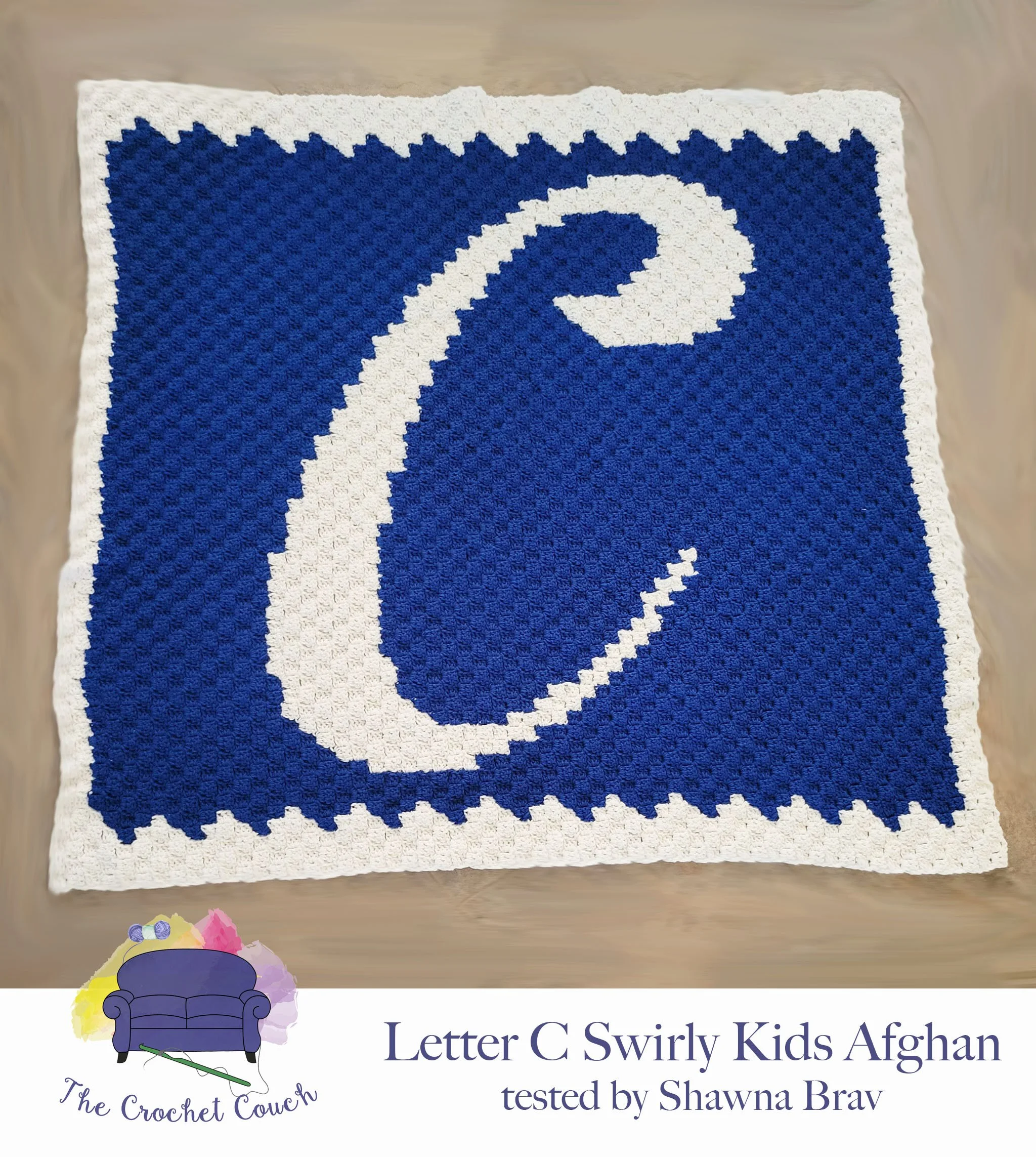 Letter C Swirly Kids Afghan, C2C Crochet Pattern