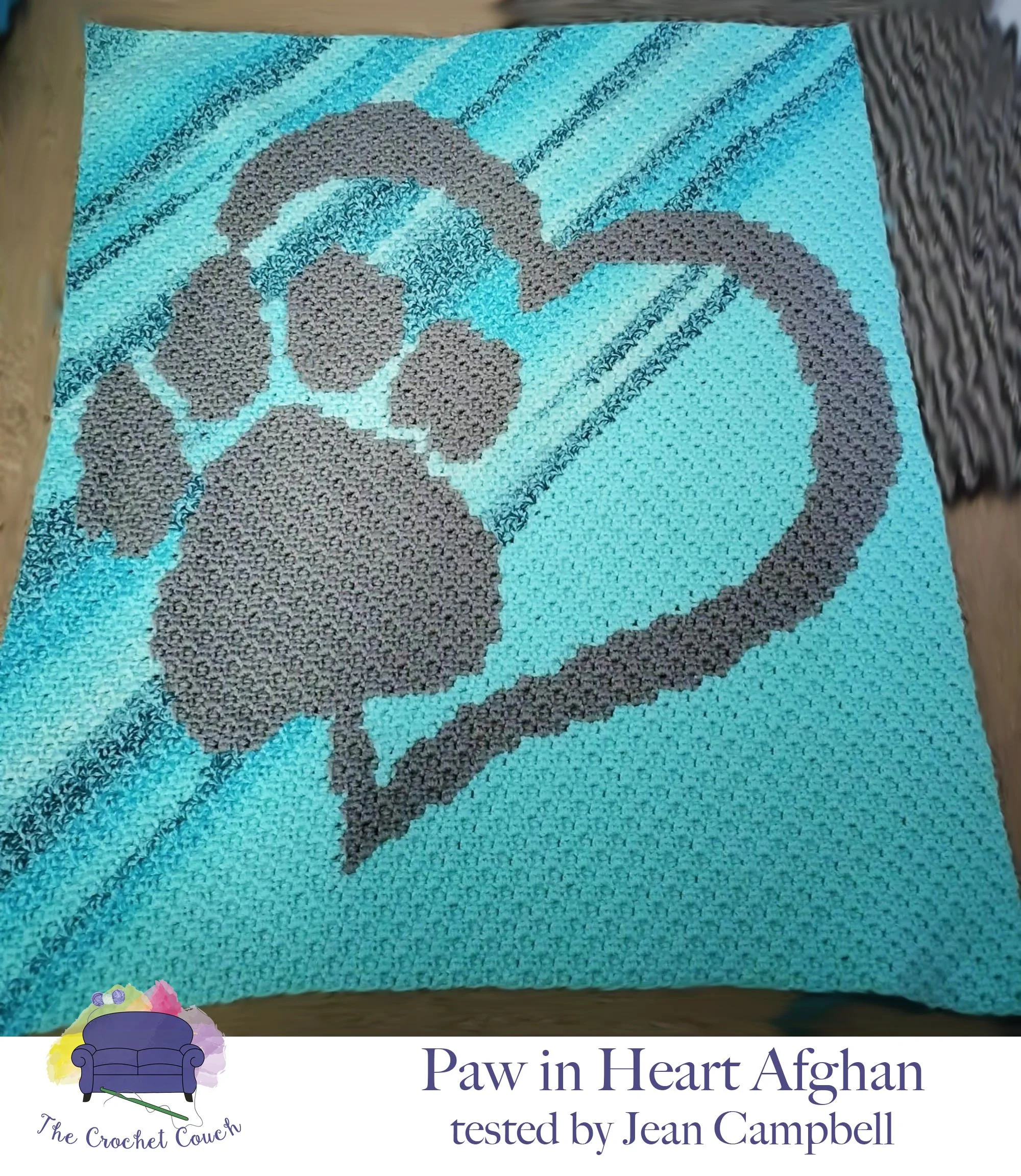 Paw in Heart Afghan, C2C Crochet Pattern