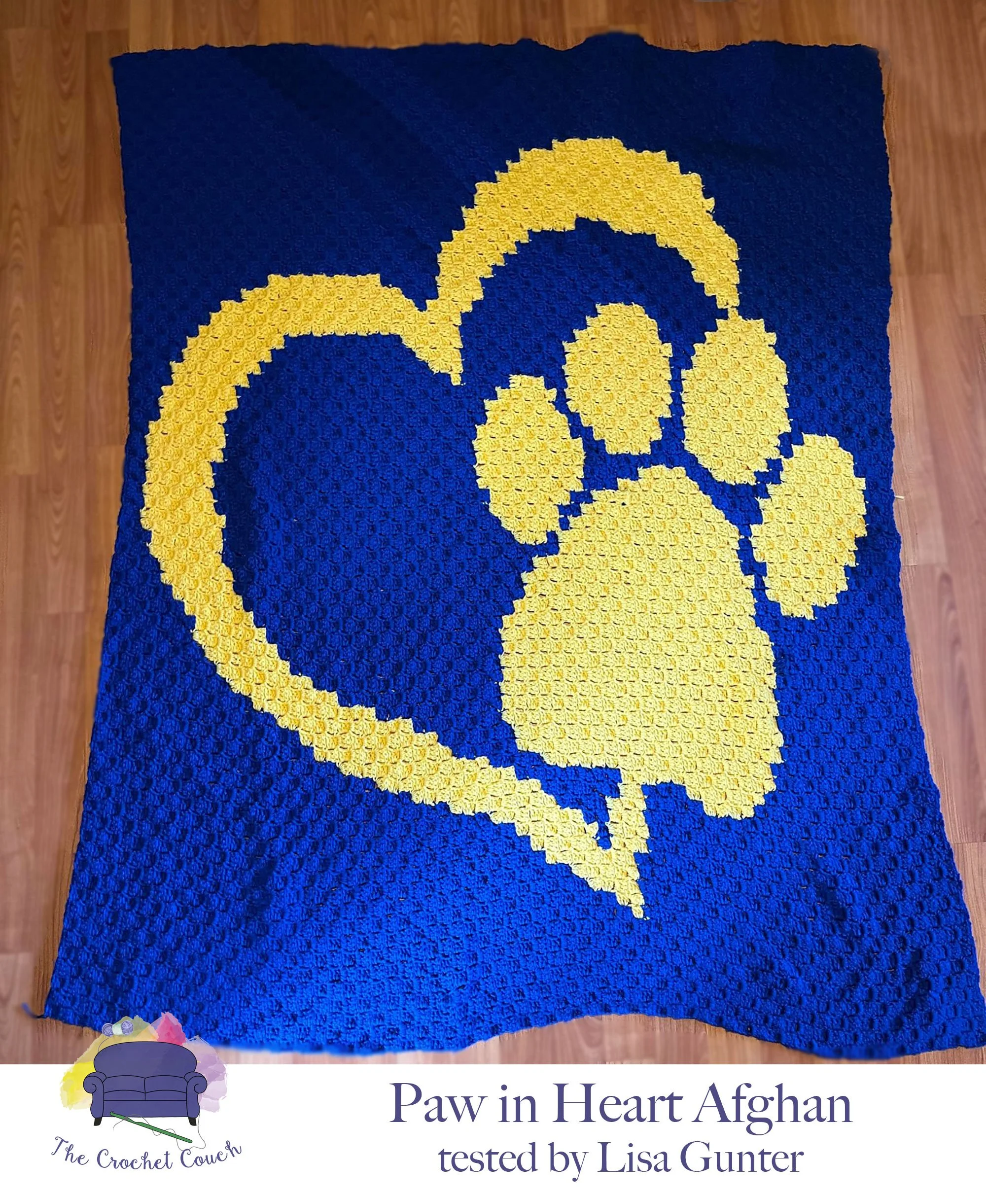 Paw in Heart Afghan, C2C Crochet Pattern