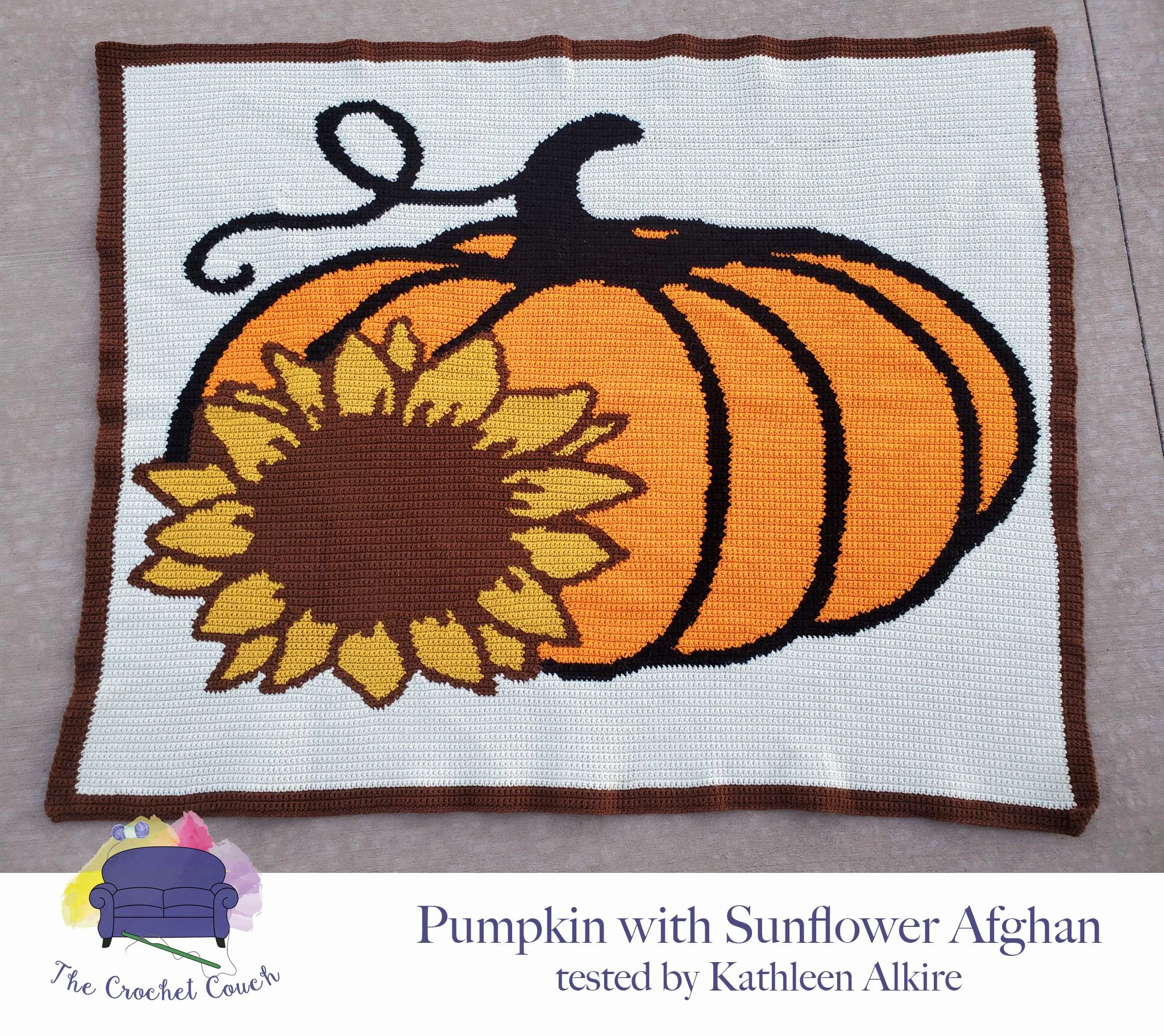 Pumpkin with Sunflower Afghan, SC or TSS Crochet Pattern