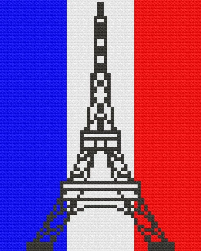 Eiffel Tower Afghan, Red White and Blue, C2C Crochet Pattern