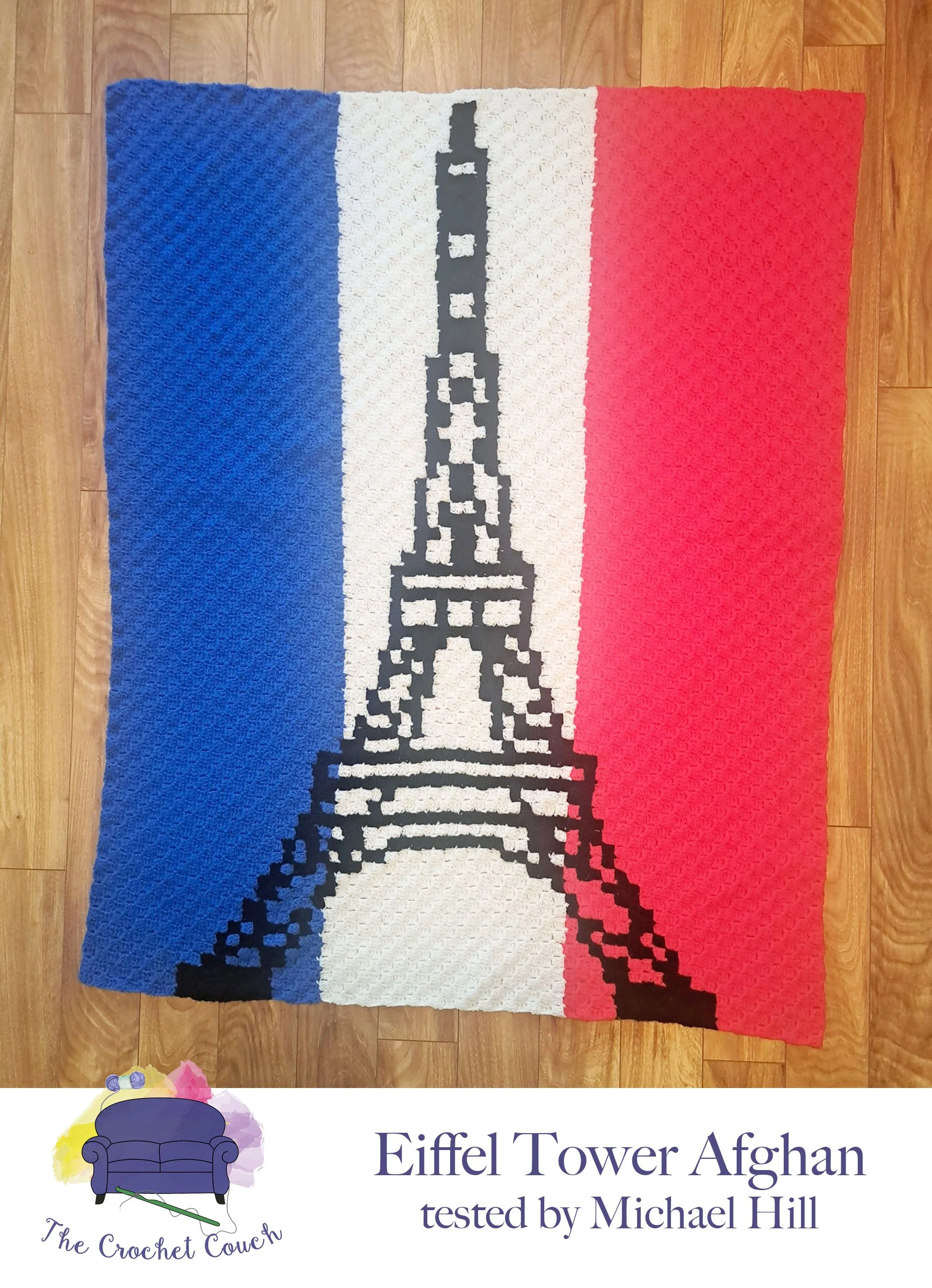 Eiffel Tower Afghan, Red White and Blue, C2C Crochet Pattern