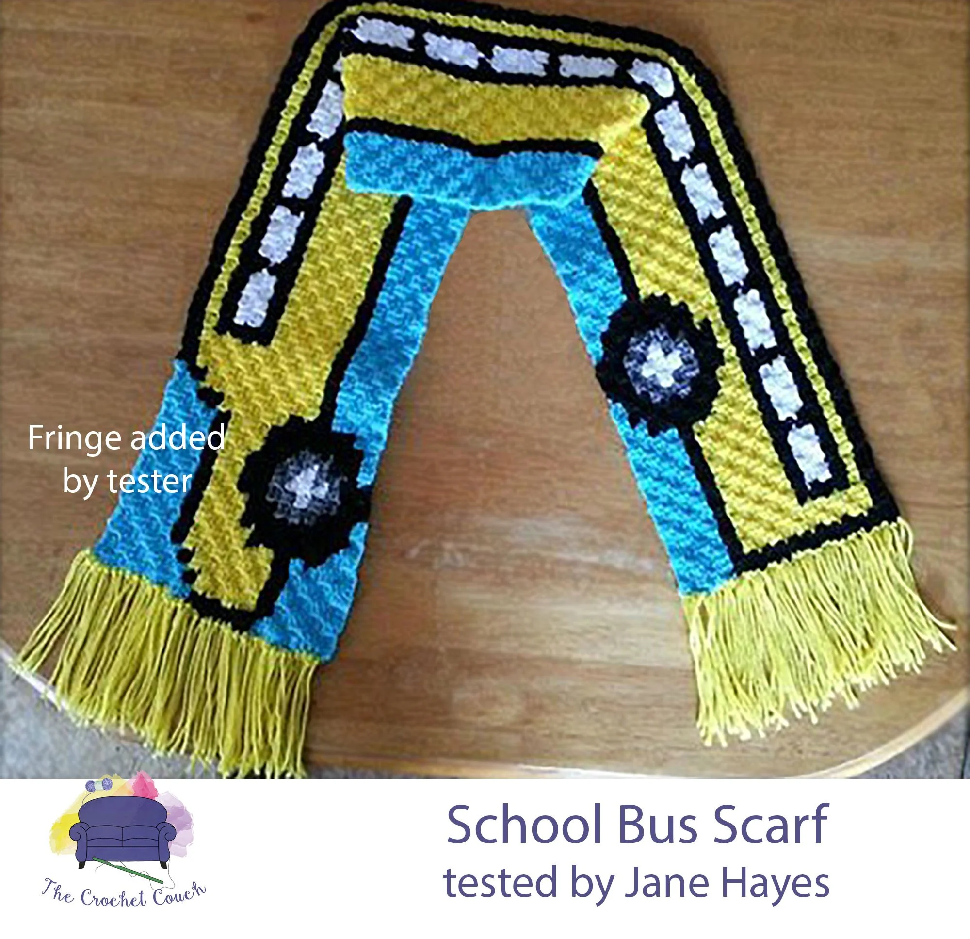 School Bus Scarf, C2C Crochet Pattern