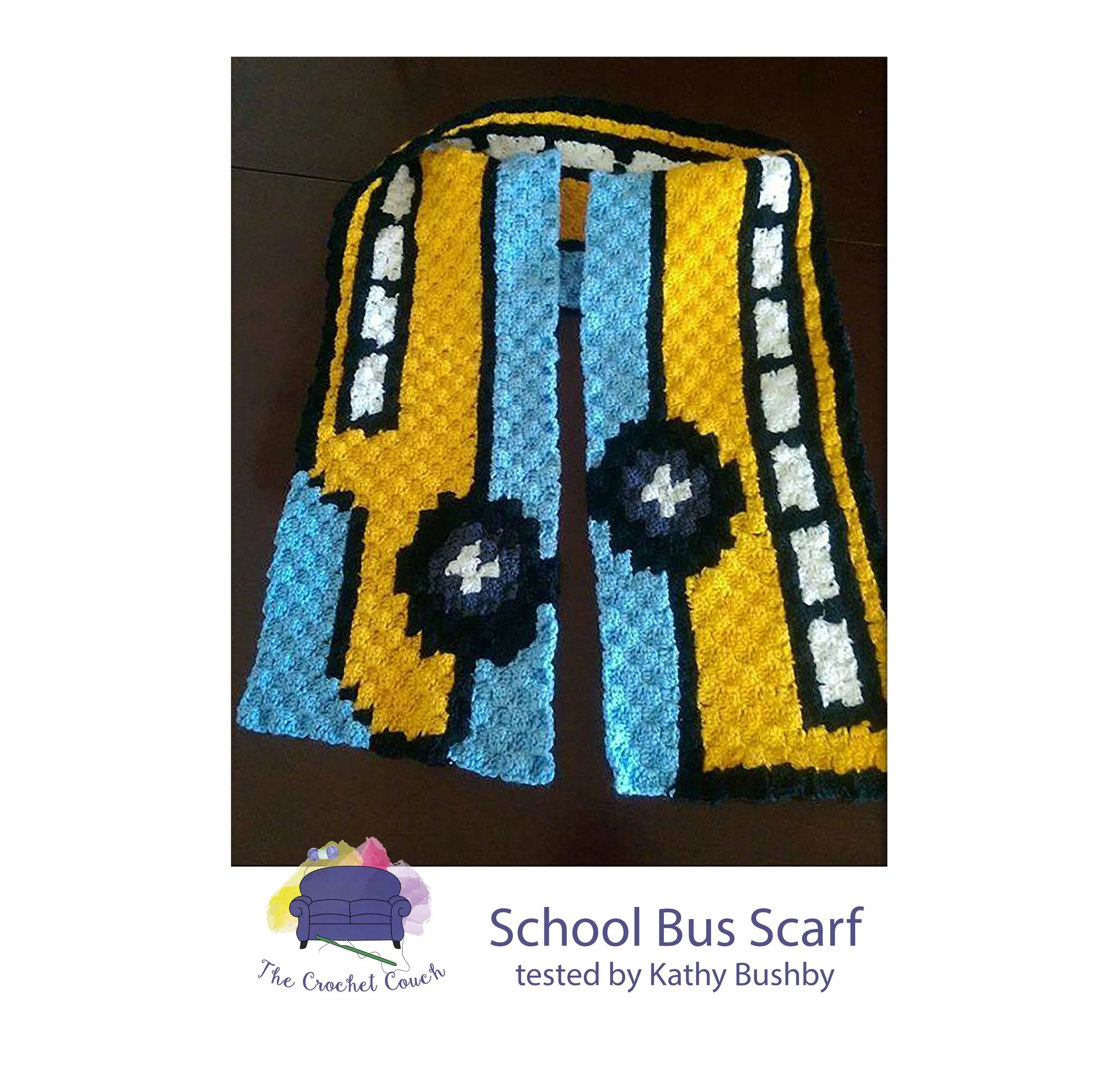 School Bus Scarf, C2C Crochet Pattern