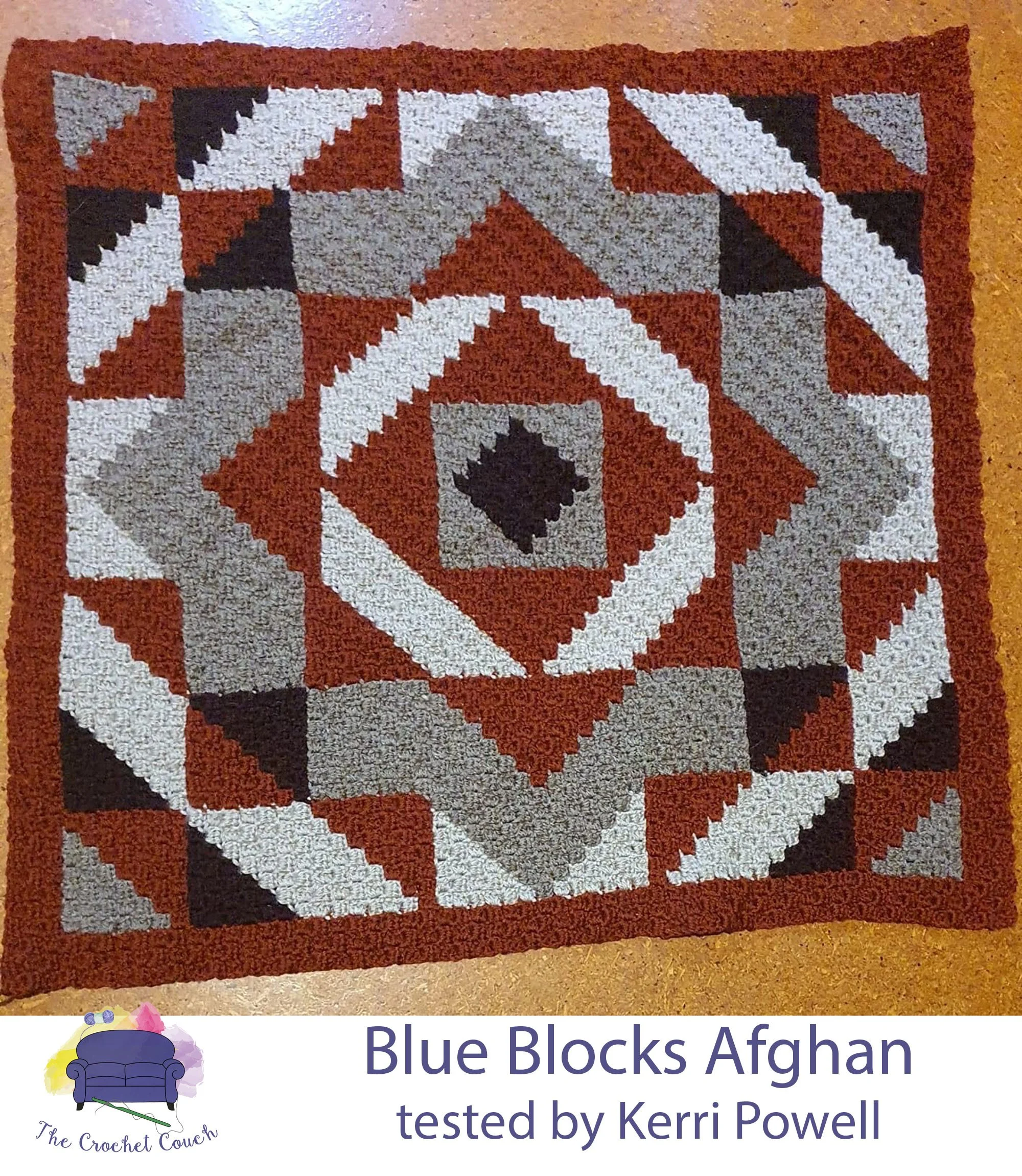 Blue Blocks Small Afghan, C2C Crochet Pattern