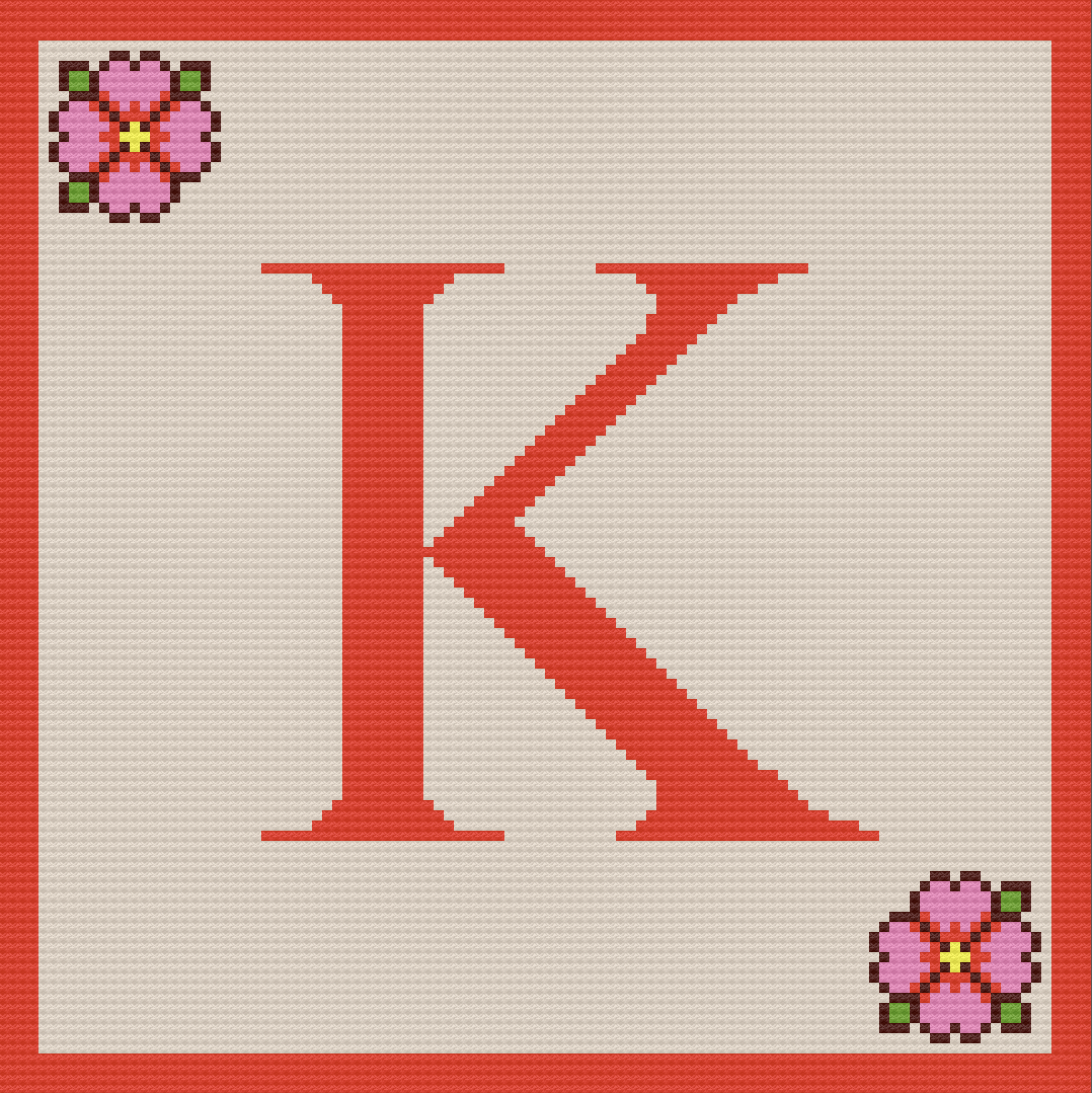 Letter K Flower Afghan, C2C Crochet Pattern
