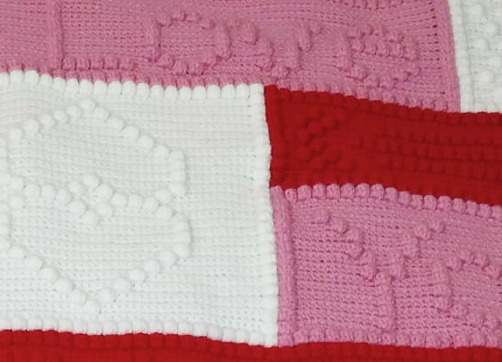 Gnome Valentine Afghan, done in bobble stitch and single crochet, says I Love You GNOME Matter What with 2 gnomes.   This afghan was tested and crocheted by Debra Leach