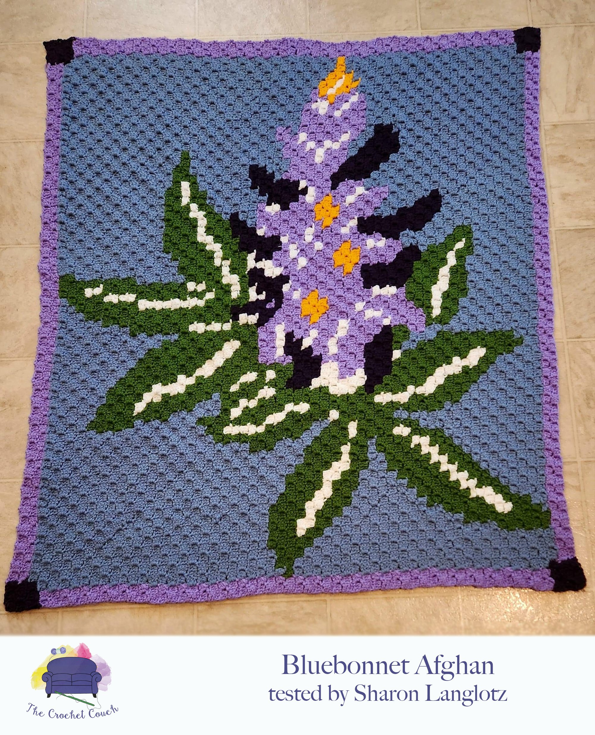 Bluebonnet Small Afghan, C2C Crochet Pattern