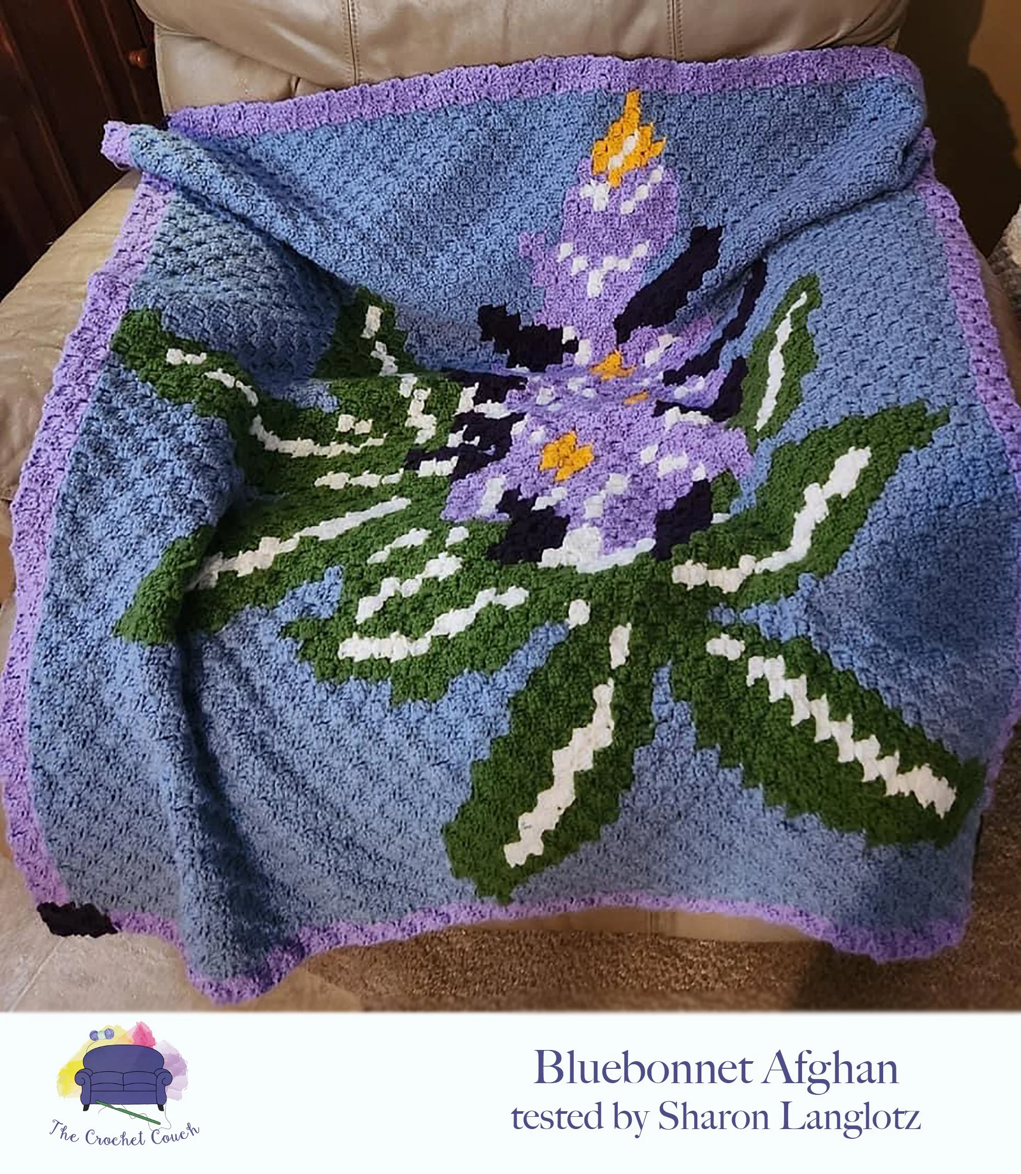 Bluebonnet Small Afghan, C2C Crochet Pattern
