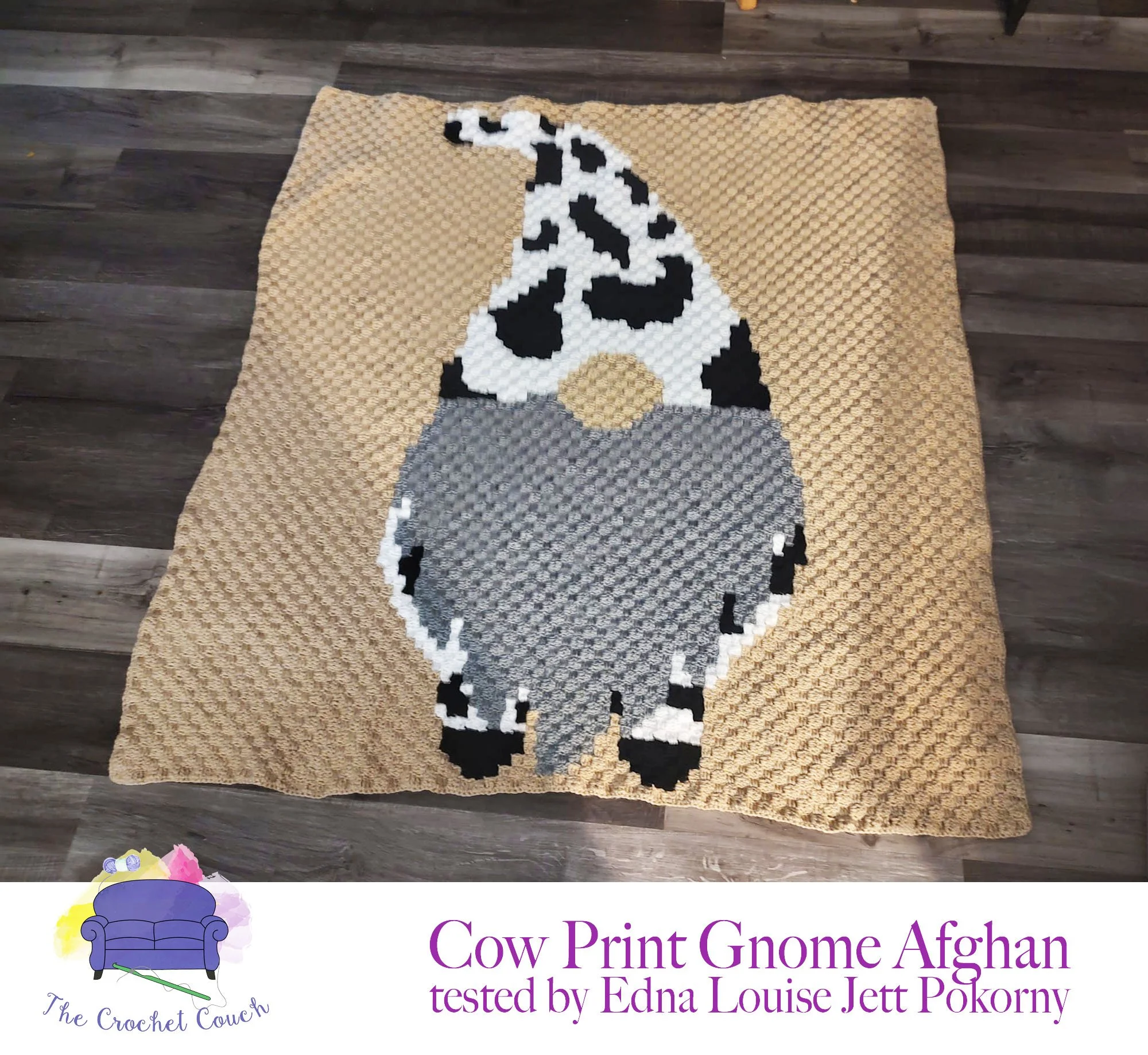 Cow Print Gnome Afghan, C2C Crochet Pattern