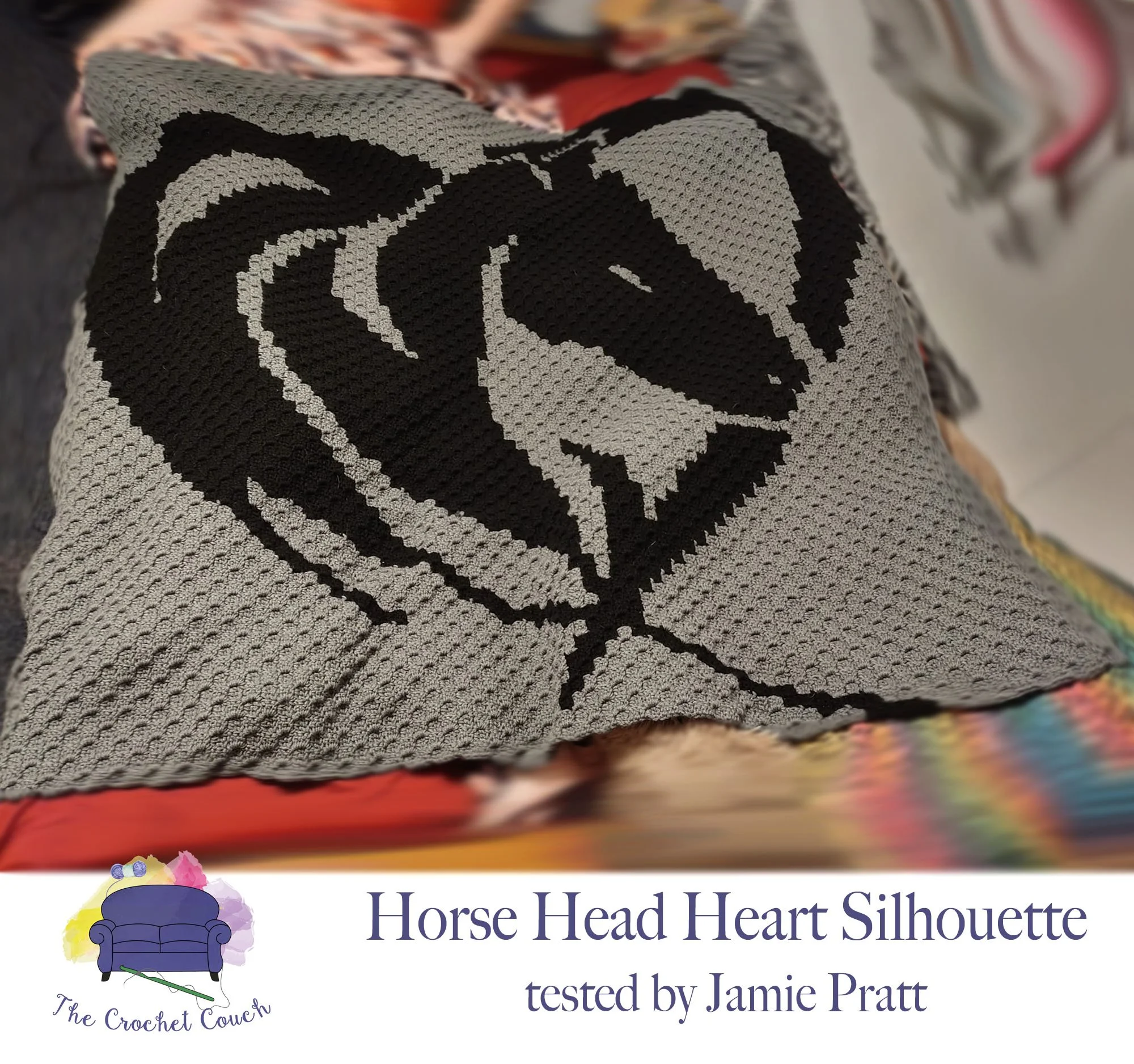 Horse Head Heart Silhouette Afghan, C2C Crochet Pattern
