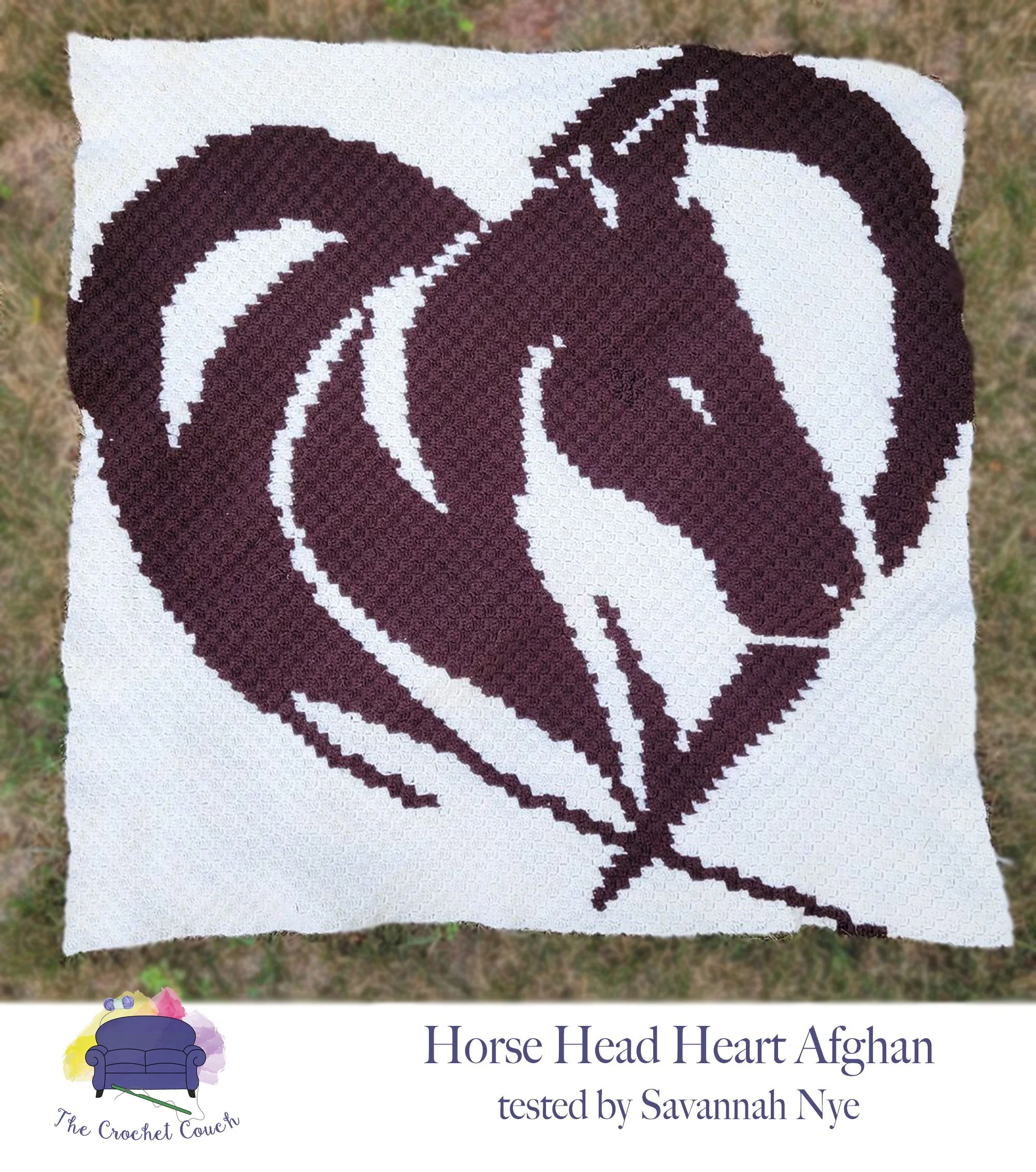 Horse Head Heart Silhouette Afghan, C2C Crochet Pattern