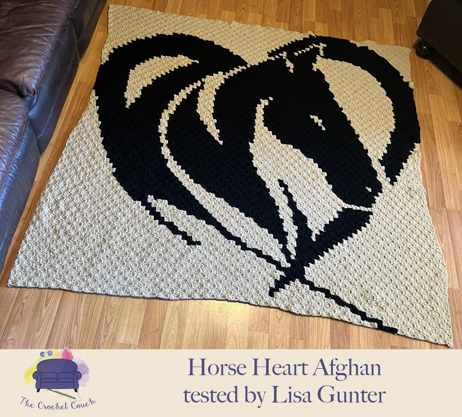 Horse Head Heart Silhouette Afghan, C2C Crochet Pattern