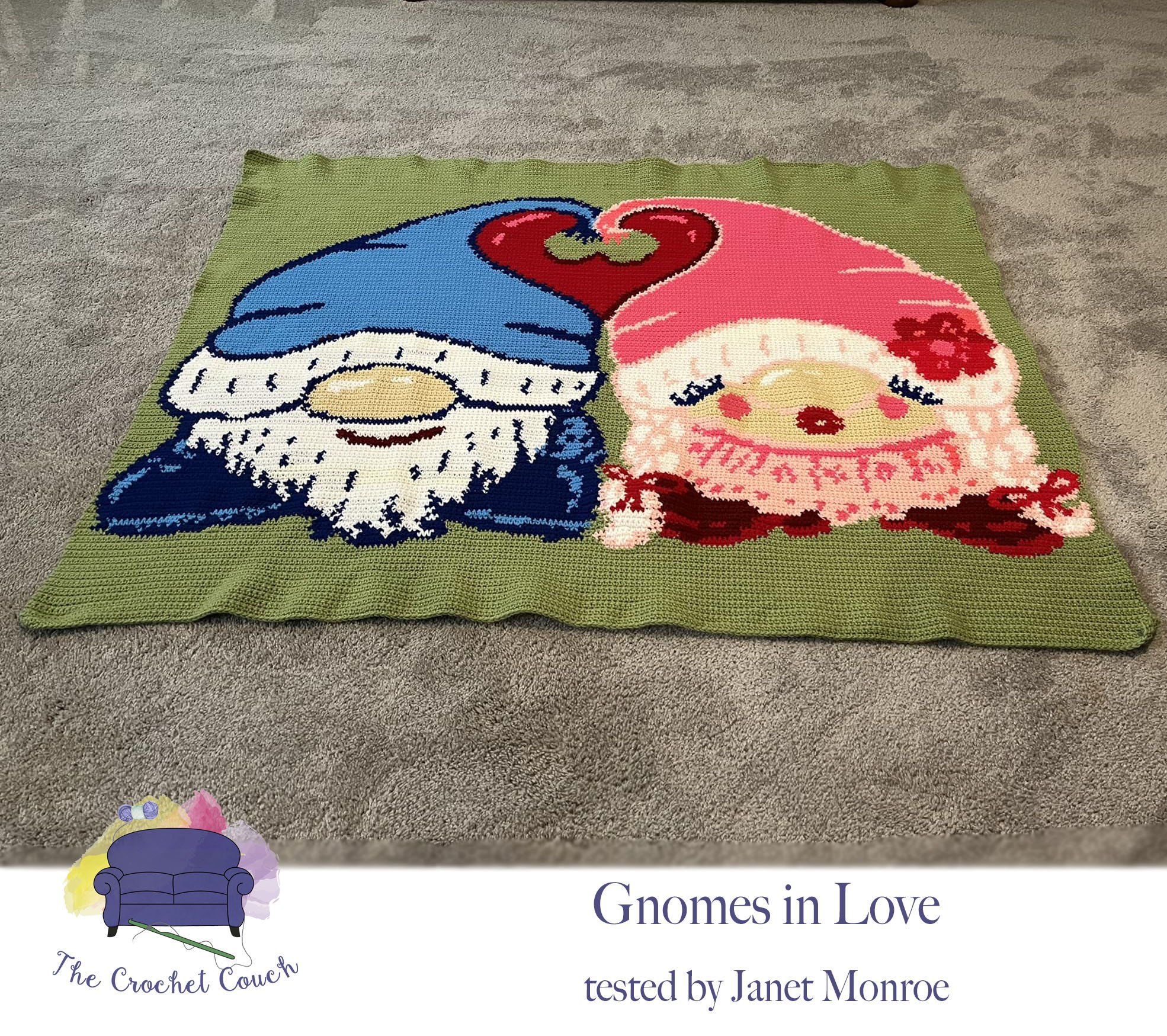Gnomes in Love Afghan, SC or TSS Crochet Pattern