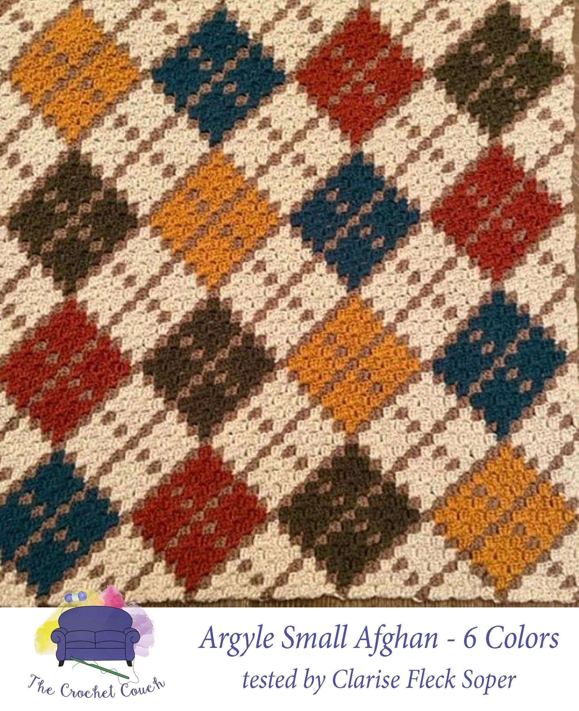 Argyle Baby Afghan, 6 Colors, C2C Crochet Pattern