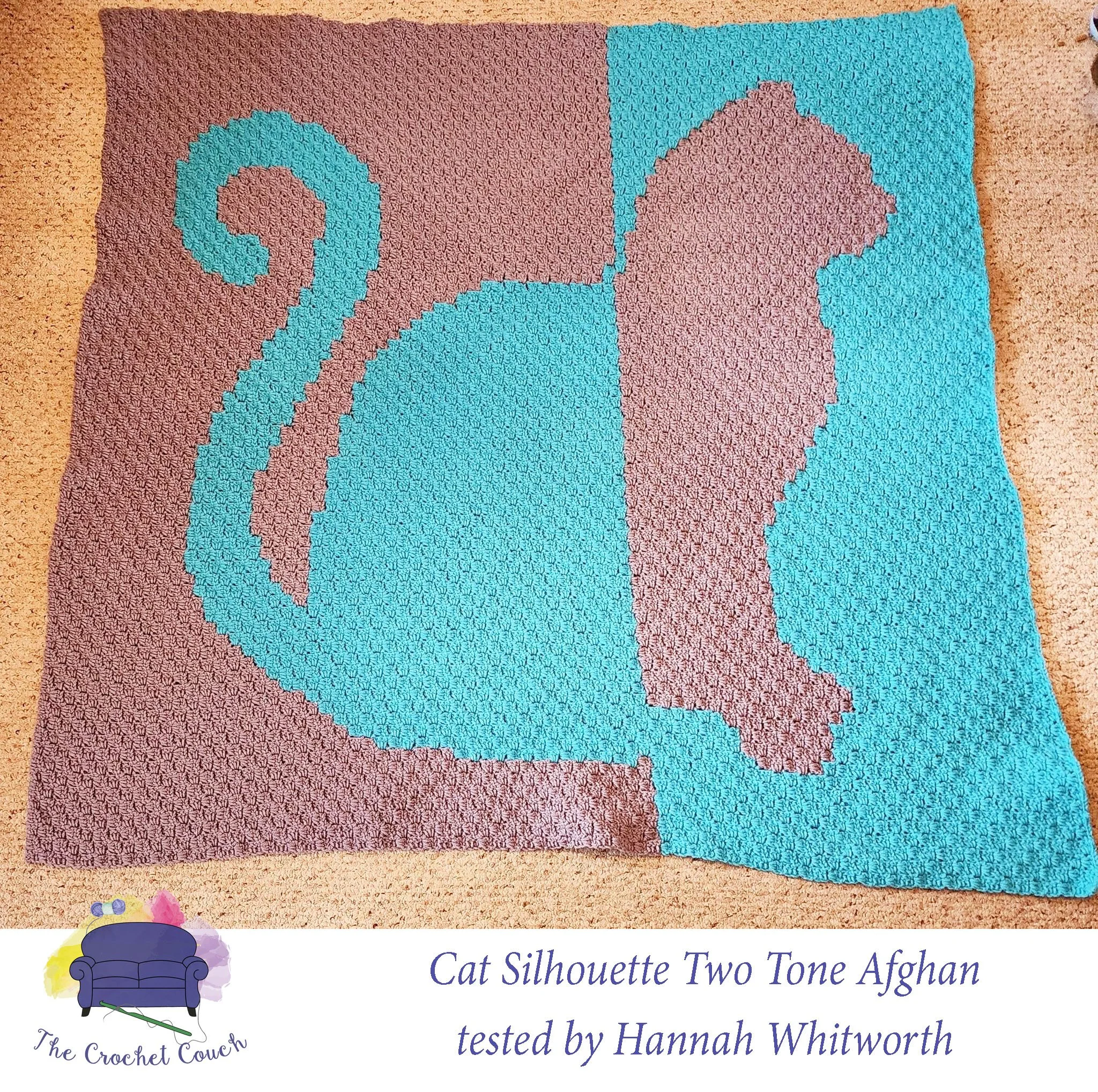 Cat Two Tone Silhouette Afghan, C2C Crochet Pattern