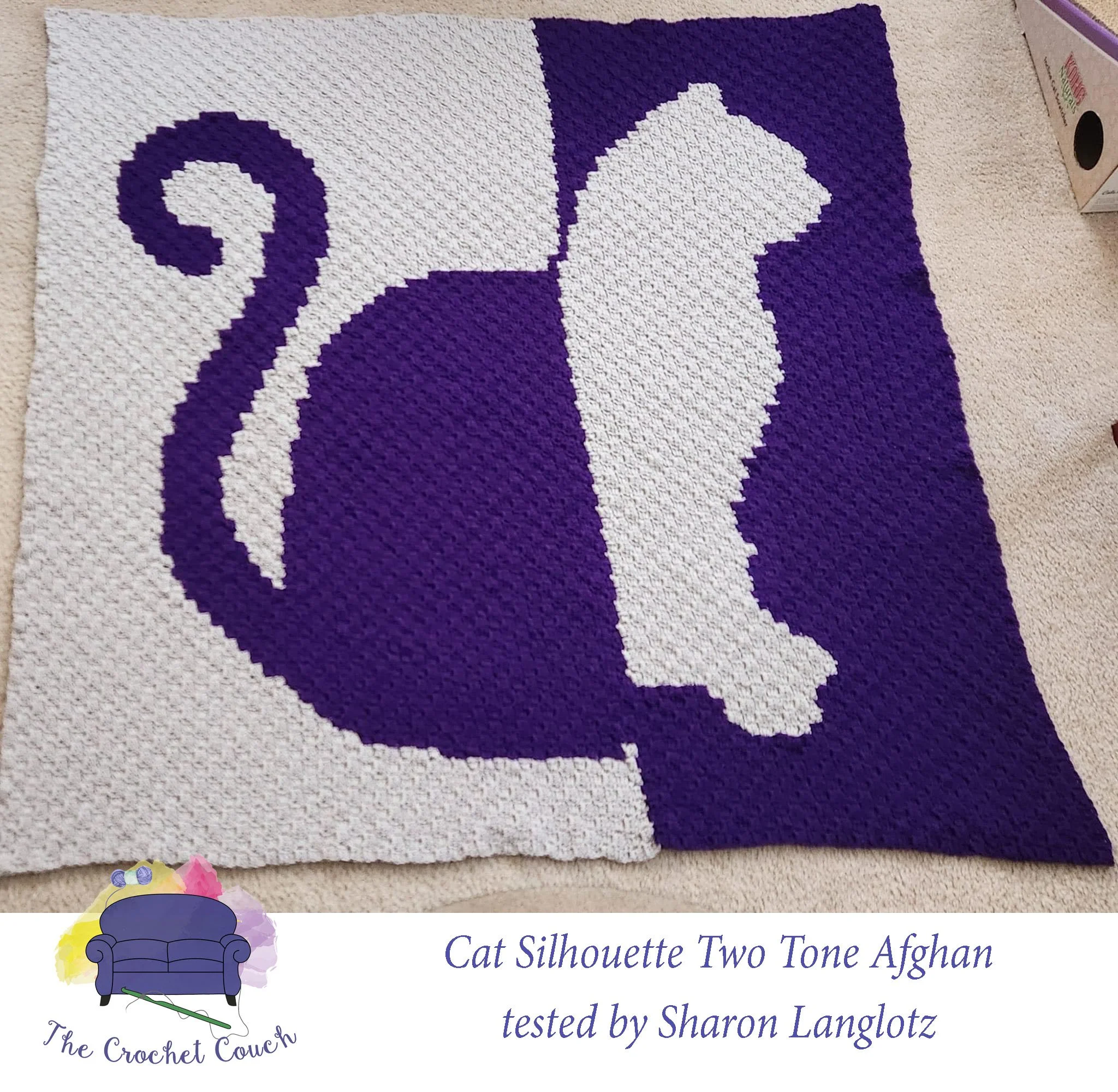 Cat Two Tone Silhouette Afghan, C2C Crochet Pattern