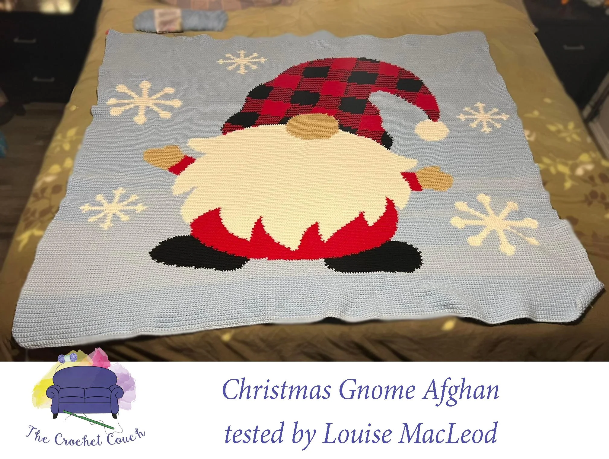 Christmas Gnome Afghan, SC or TSS Crochet Pattern
