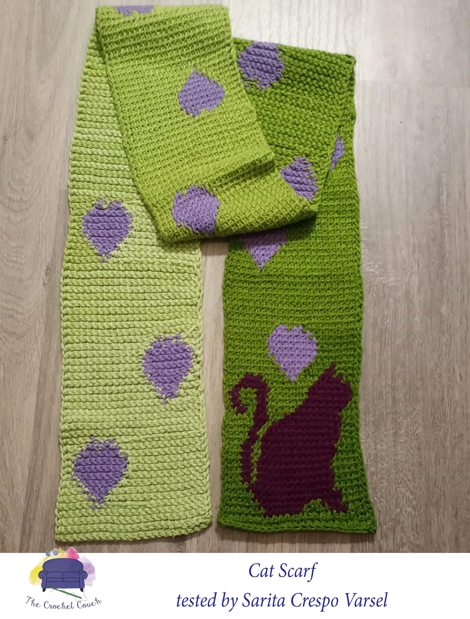 Cat Scarf with Hearts, SC or TSS Crochet Pattern