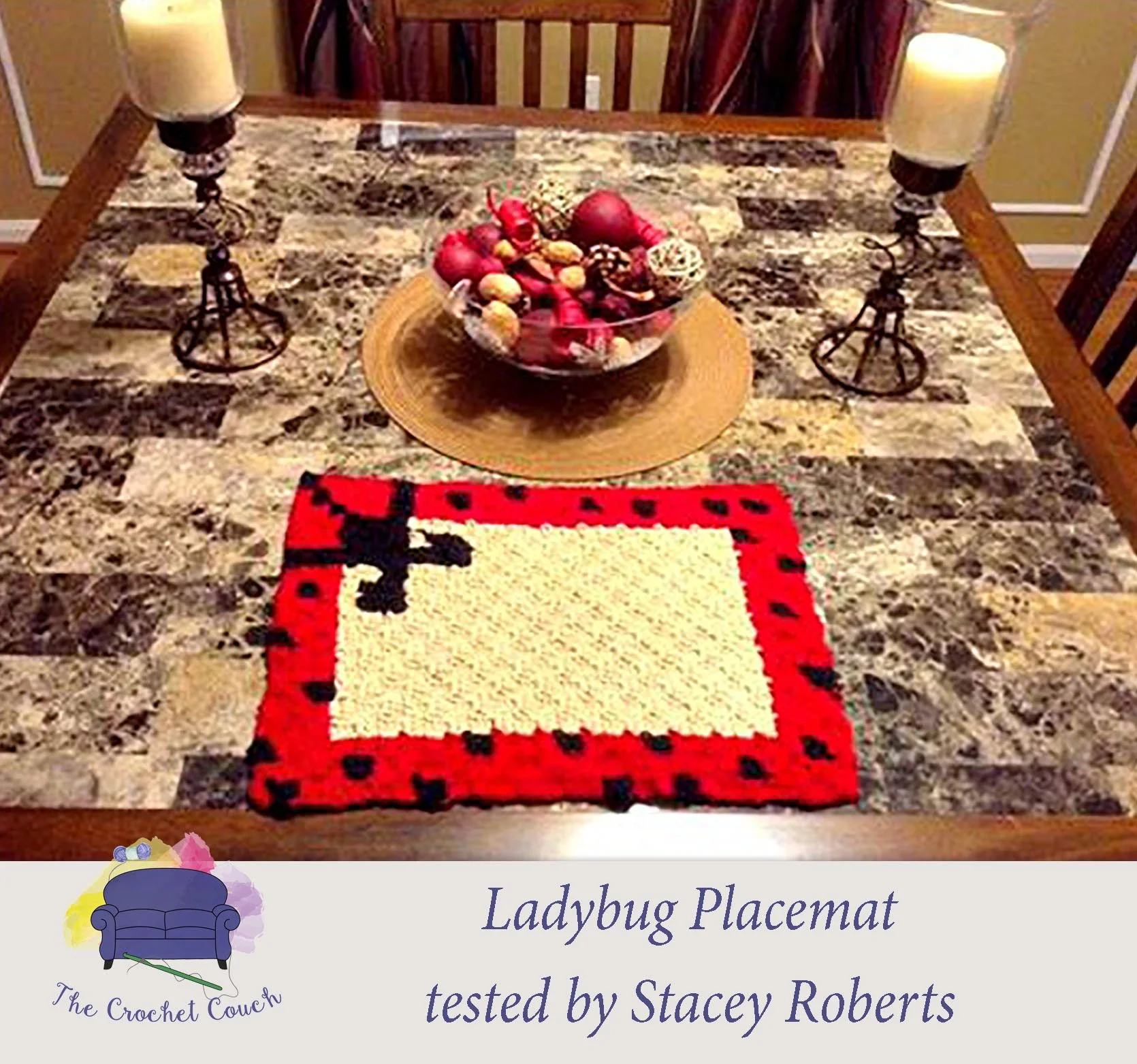 Ladybug Placemat, C2C Crochet Pattern