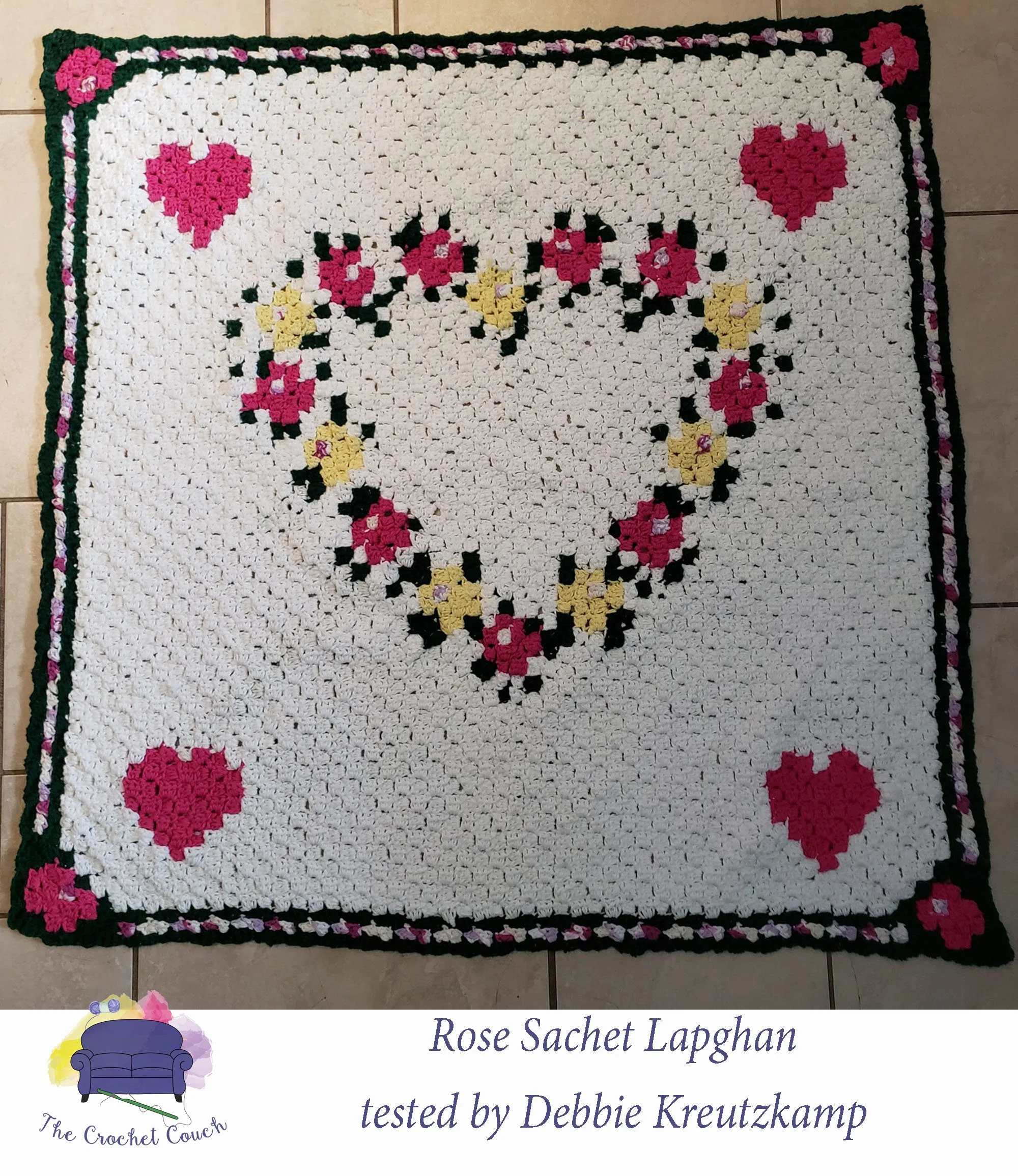 Rose Sachet Lap Throw, C2C Crochet Pattern
