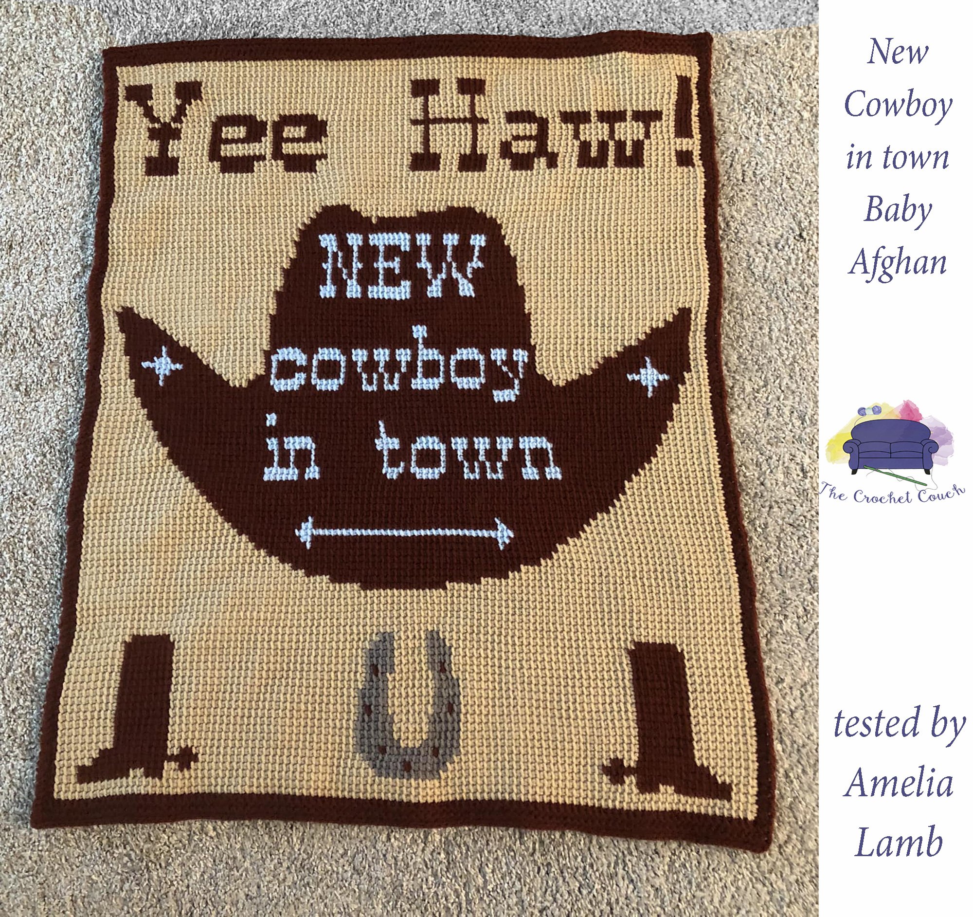 New Cowboy in Town Baby Afghan, SC or TSS Crochet Pattern