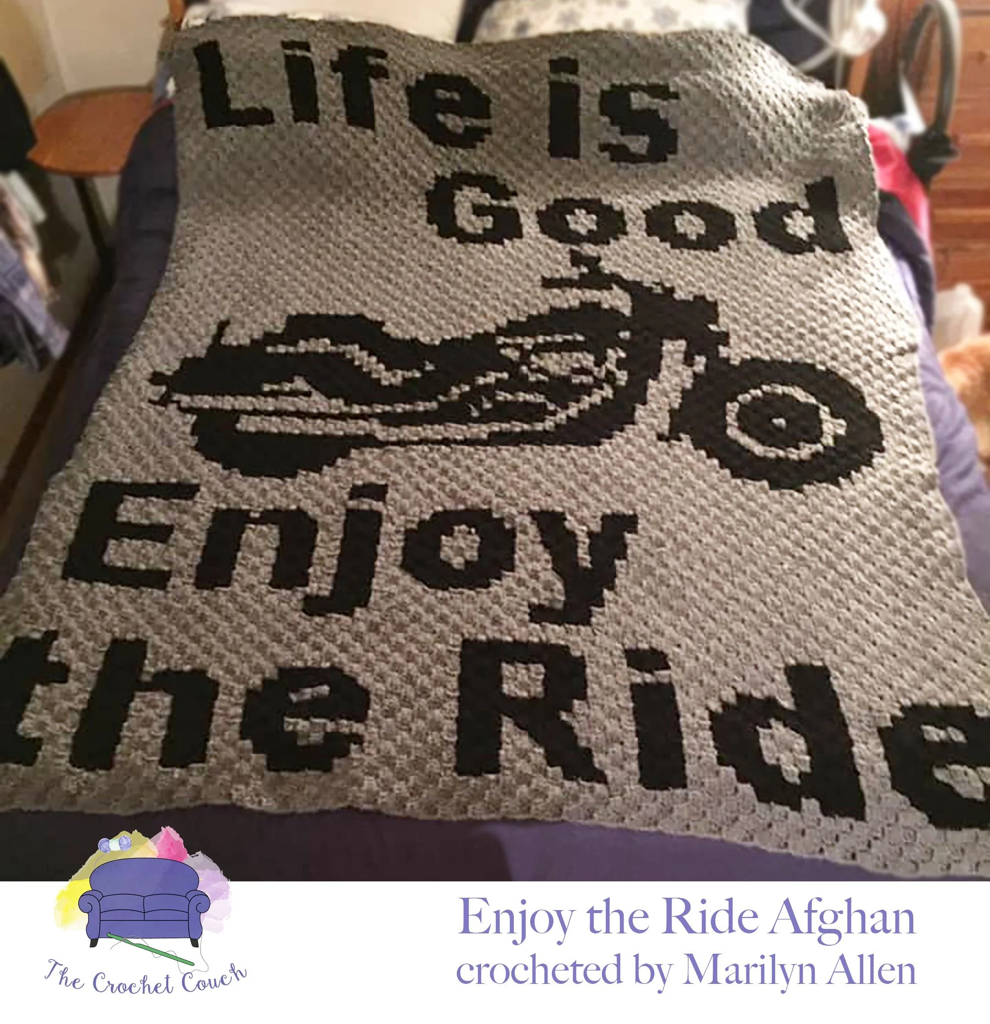 Enjoy the Ride Afghan, 2 Colors, C2C Crochet Pattern