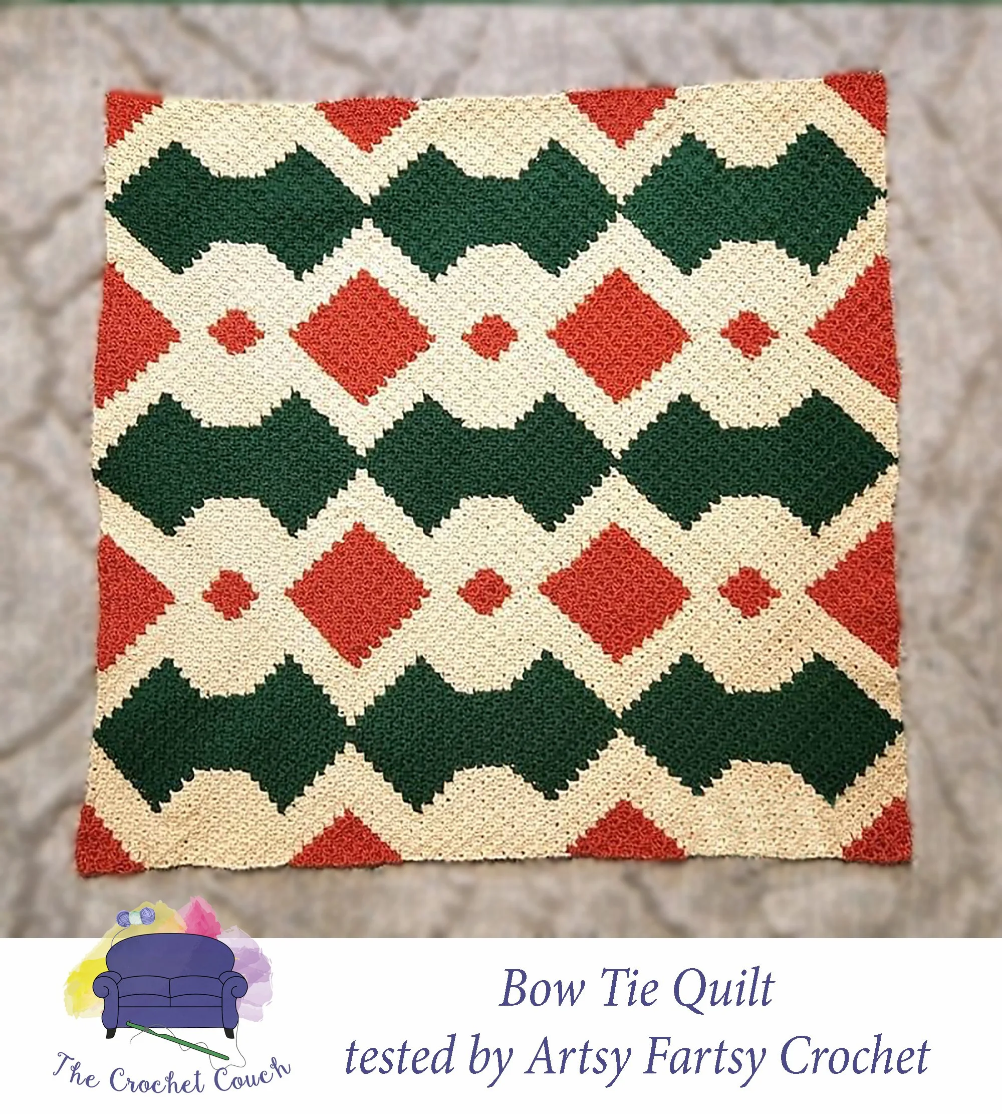 Bow Tie Quilt Afghan, C2C Crochet Pattern