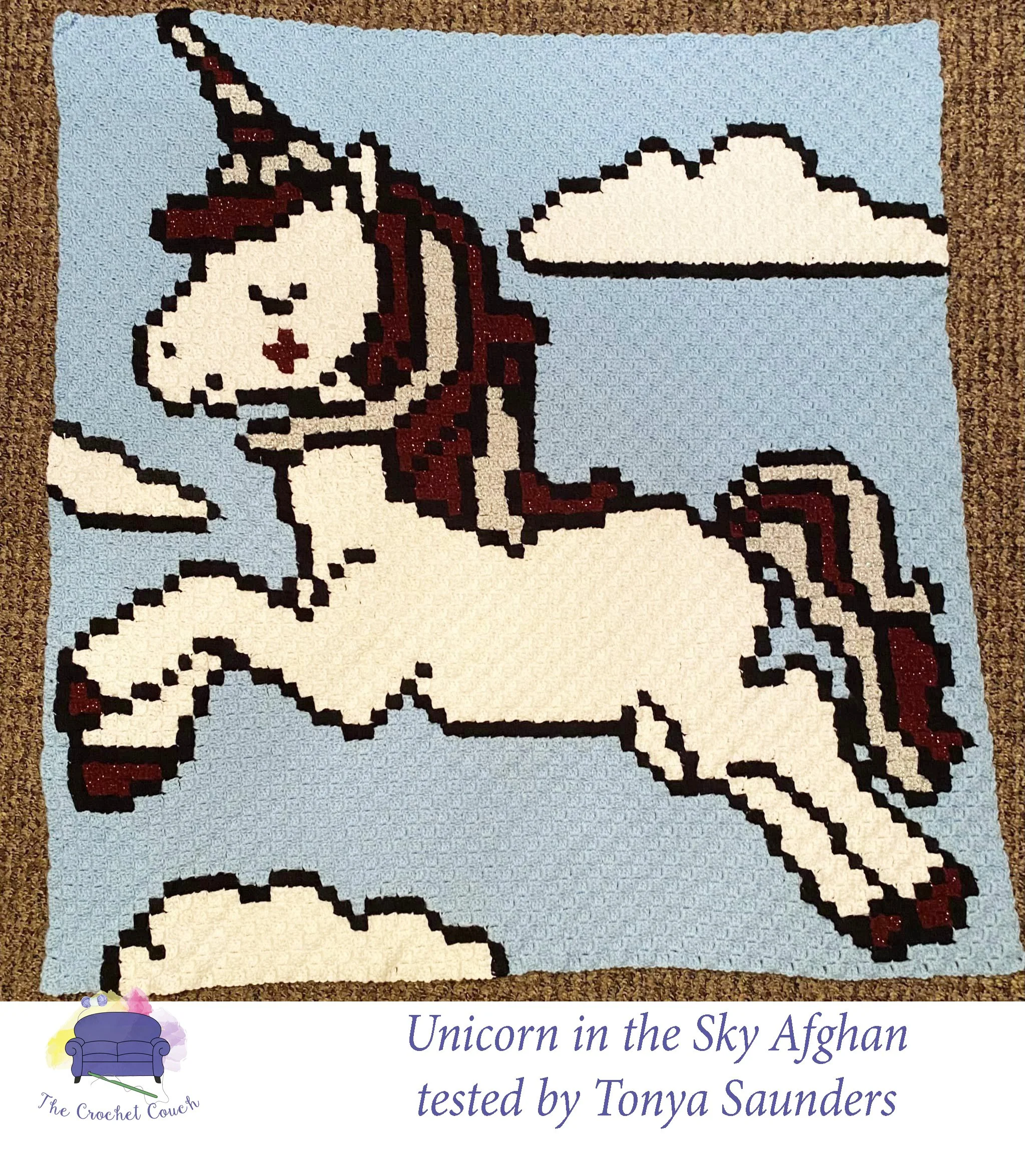 Unicorn in Sky Afghan, C2C Crochet Pattern