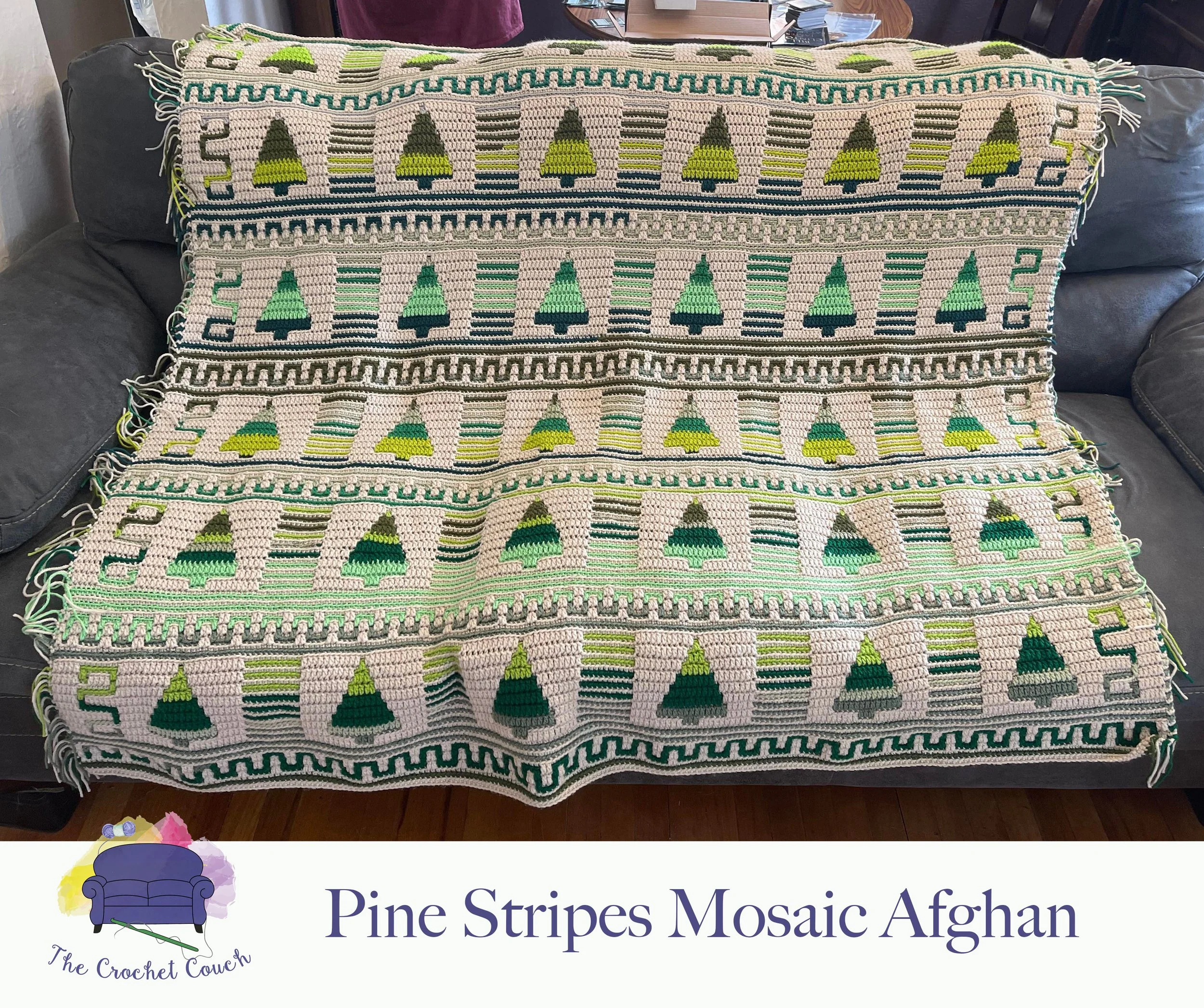 Pine Stripes Afghan, Overlay Mosaic Crochet Pattern