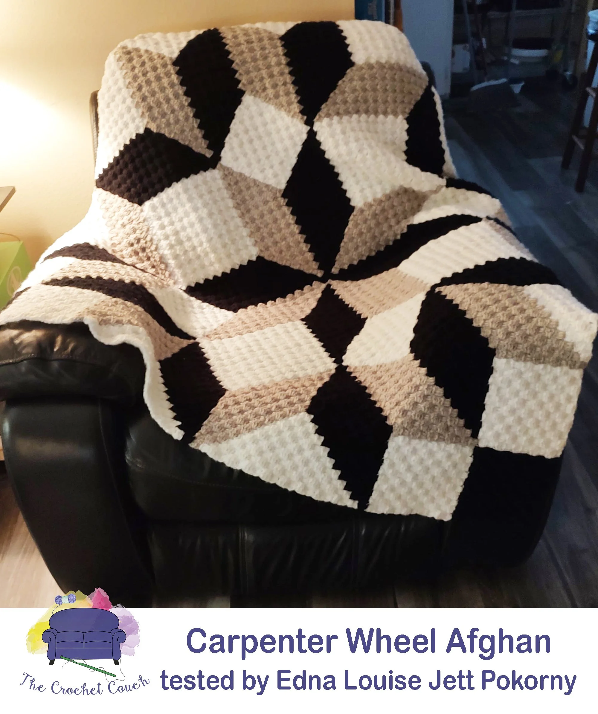 Carpenter Wheel Afghan, Medium, C2C Crochet Pattern