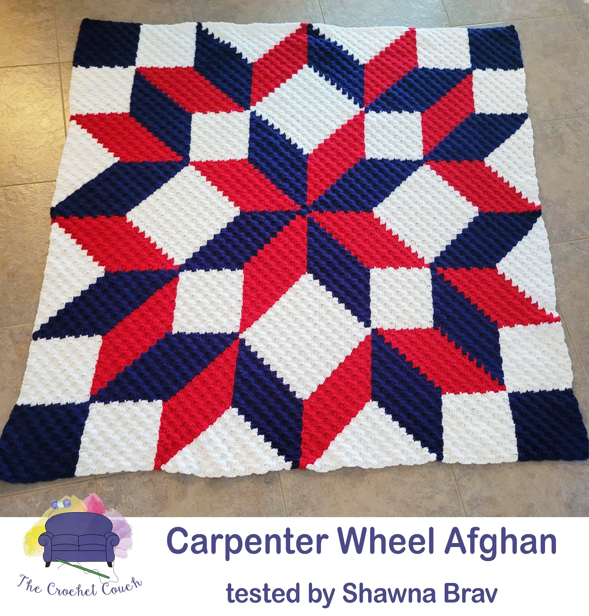 Carpenter Wheel Afghan, Medium, C2C Crochet Pattern