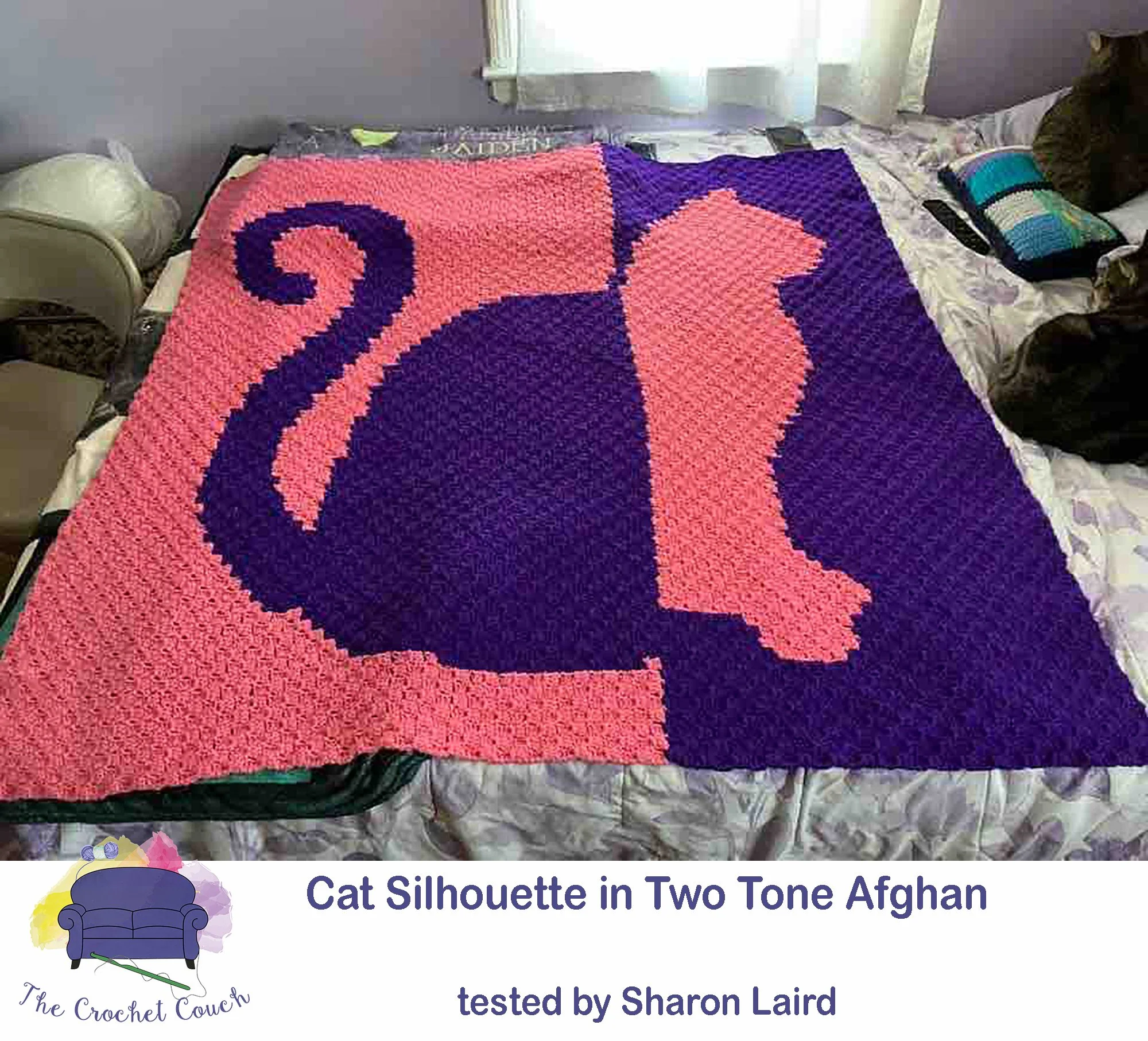 Cat Two Tone Silhouette Afghan, C2C Crochet Pattern
