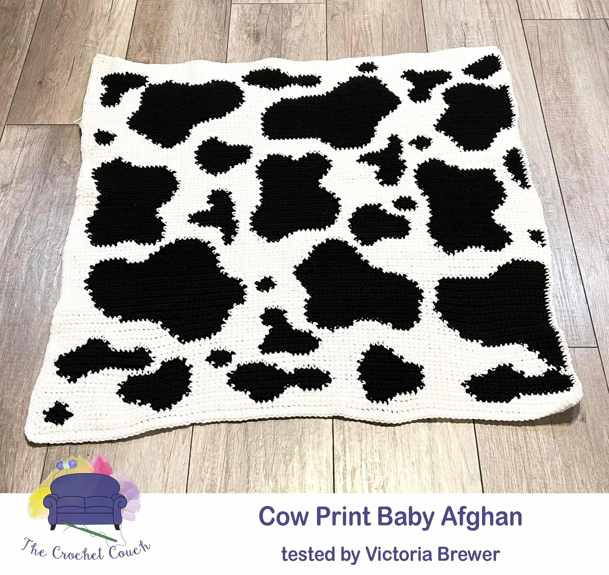 Cow Print Baby Afghan, SC or TSS Crochet Pattern