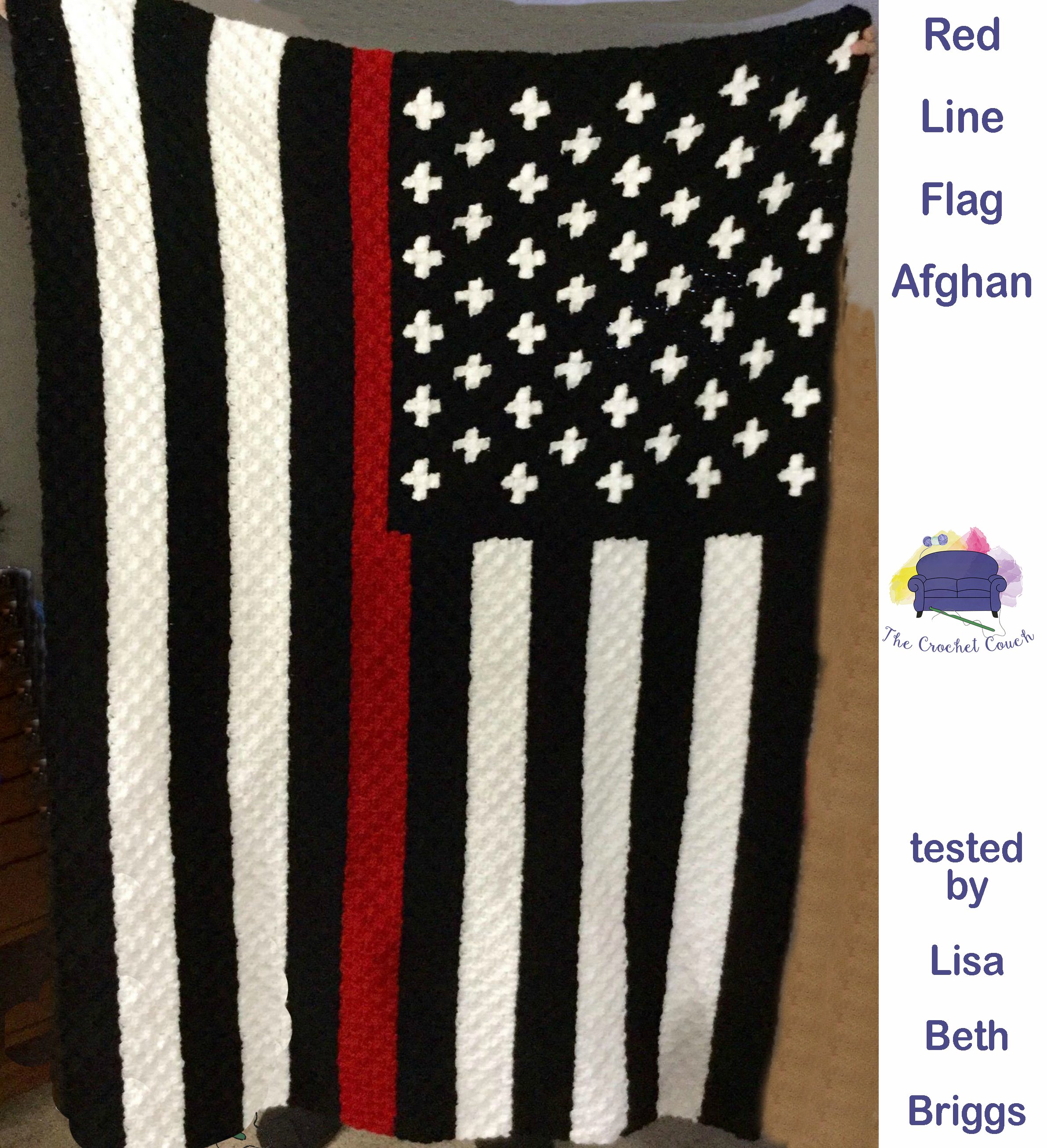 Red Line Flag Afghan, C2C Crochet Pattern