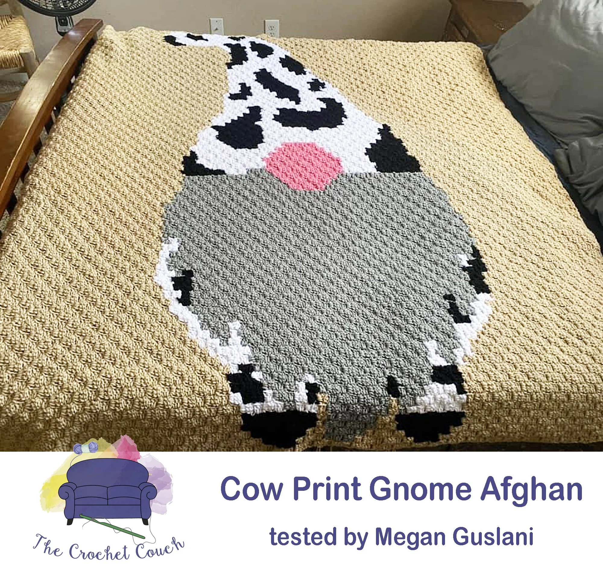 Cow Print Gnome Afghan, C2C Crochet Pattern