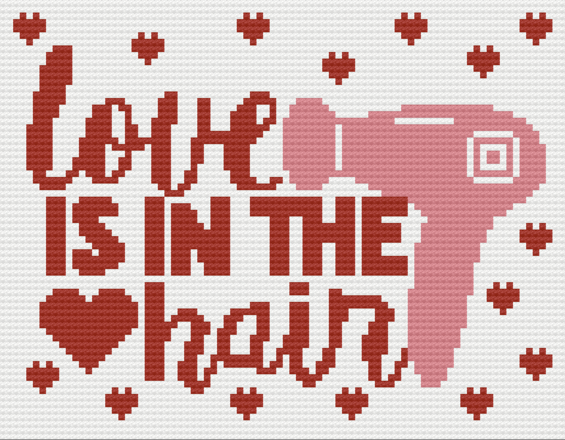 Love is in the Hair Afghan, Red, Pink and White yarn, done in corner to corner (C2C) - crocheted by Sue Lemal, pattern from The Crochet Couch