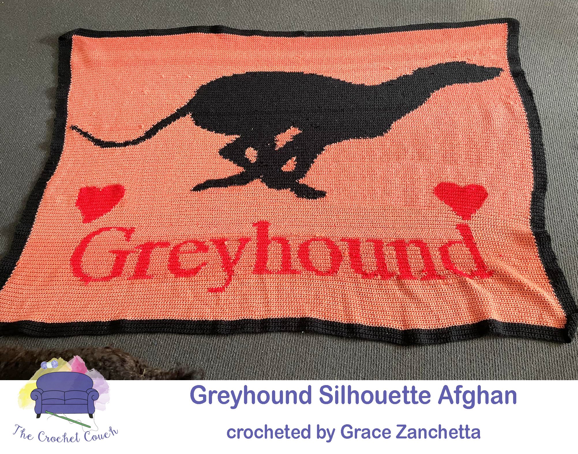 Greyhound Silhouette Afghan, SC or TSS Crochet Pattern