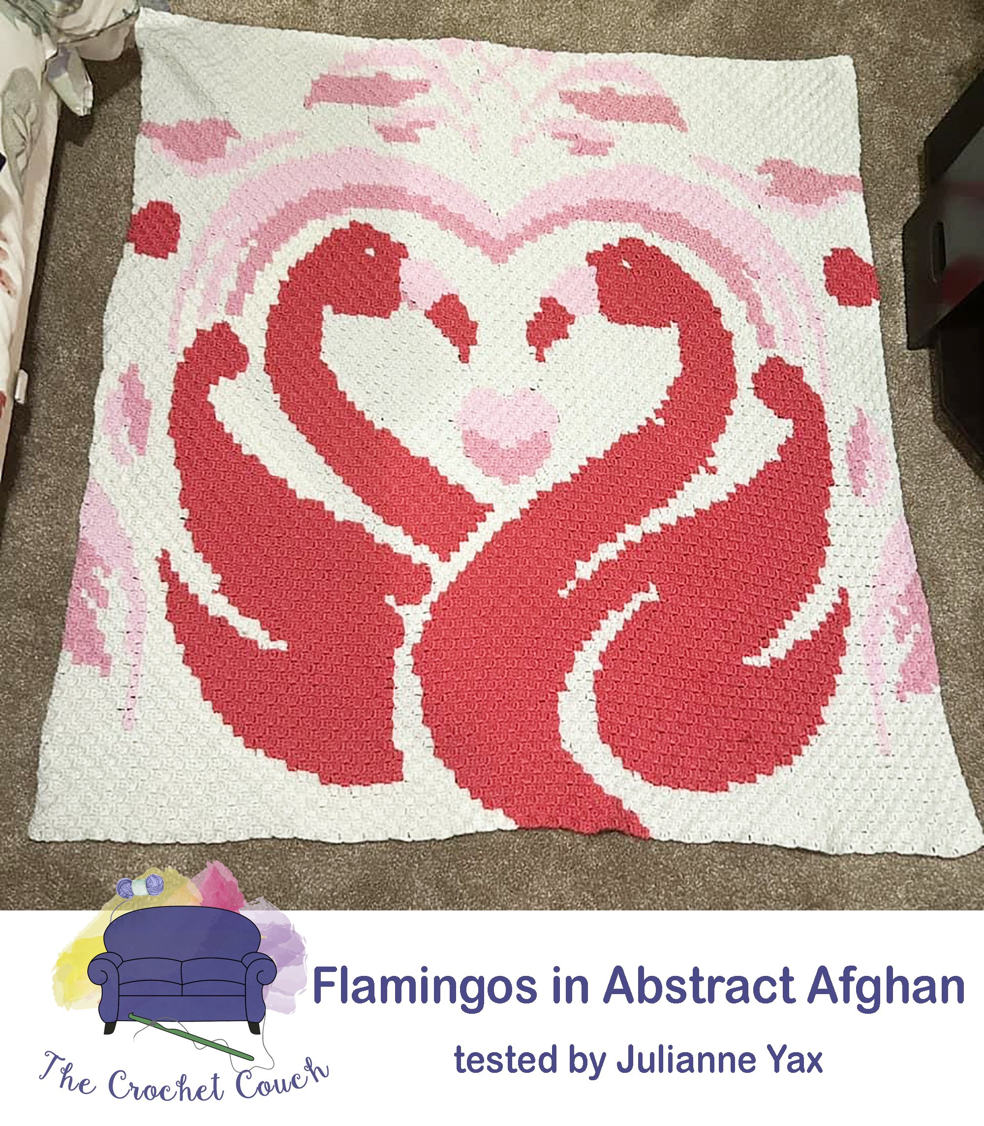 Flamingos in Abstract Afghan, C2C Crochet Pattern