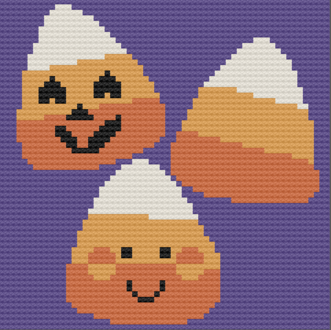 Graph image of Candy for Baby Afghan, white, orange, yellow and purple yarn, done in corner to corner (C2C) - pattern from The Crochet Couch
