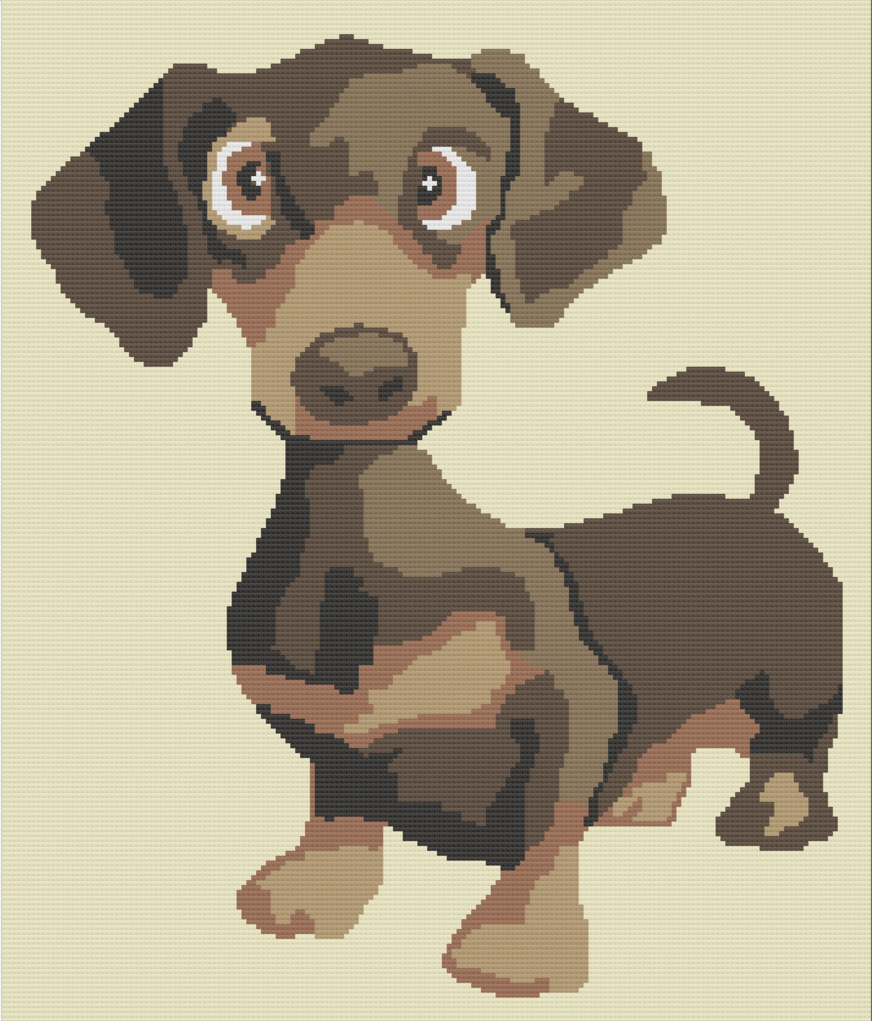 Graph image of a dachshund puppy done in various shades of brown.  The pattern uses worsted weight yarn and is from the Crochet Couch